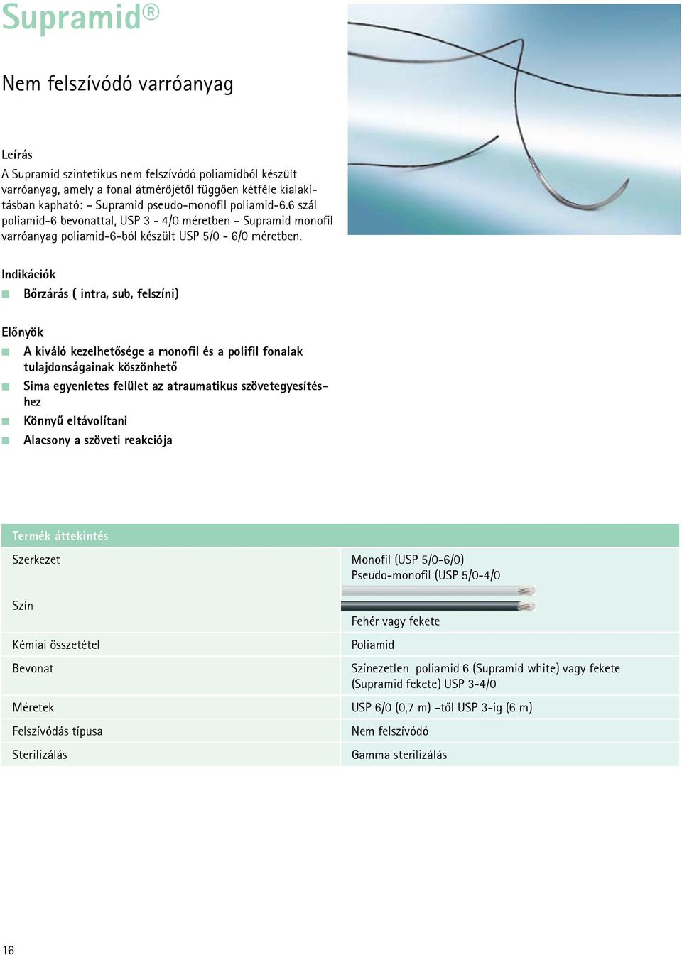 Bőrzárás ( intra, sub, felszíni) A kiváló kezelhetősége a monofil és a polifil fonalak tulajdonságainak köszönhető Sima egyenletes felület az atraumatikus szövetegyesítéshez Könnyű eltávolítani