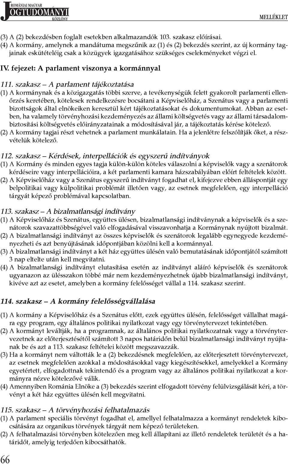 fejezet: A parlament viszonya a kormánnyal 111.