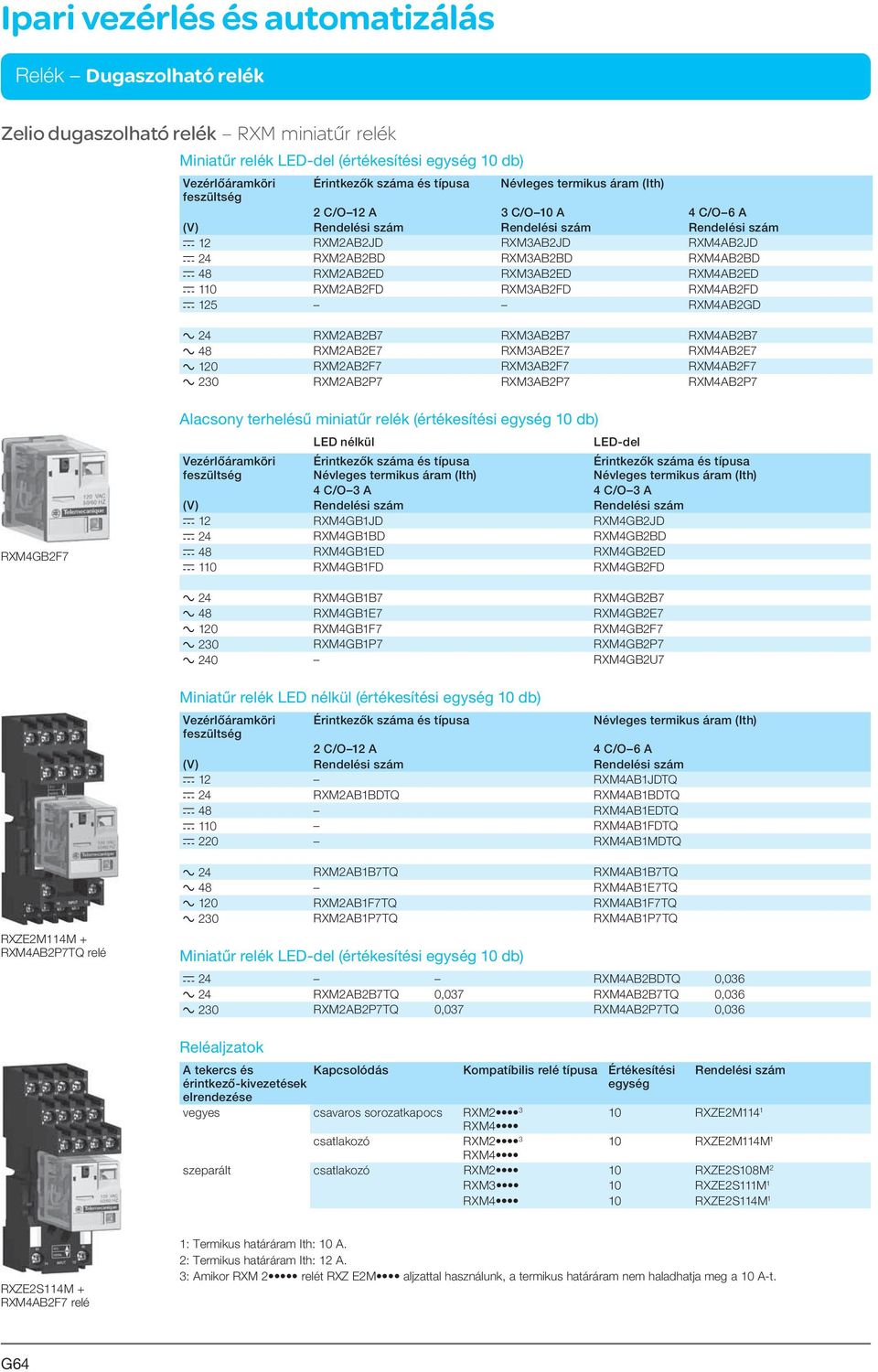 RXM4AB2GD a 24 RXM2AB2B7 RXM3AB2B7 RXM4AB2B7 a 48 RXM2AB2E7 RXM3AB2E7 RXM4AB2E7 a 120 RXM2AB2F7 RXM3AB2F7 RXM4AB2F7 a 230 RXM2AB2P7 RXM3AB2P7 RXM4AB2P7 RXM4GB2F7 Alacsony terhelésű miniatűr relék