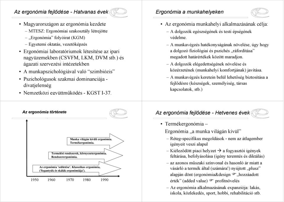 ) és ágazati szervezési intézetekben A munkapszichológiával való szimbiózis Pszichológusok szakmai dominanciája - divatjelenség Nemzetközi együttműködés - KGST I-37.