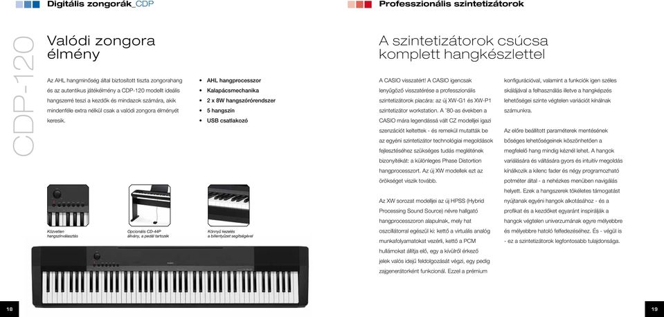 AHL hangprocesszor Kalapácsmechanika 2 x 8W hangszórórendszer 5 hangszín USB csatlakozó A szintetizátorok csúcsa komplett hangkészlettel A CASIO visszatért!