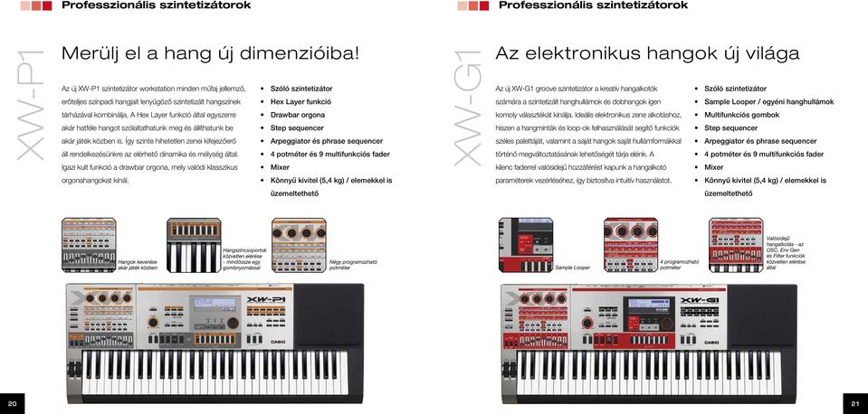 A Hex Layer funkció által egyszerre Drawbar orgona akár hatféle hangot szólaltathatunk meg és állíthatunk be Step sequencer akár játék közben is.