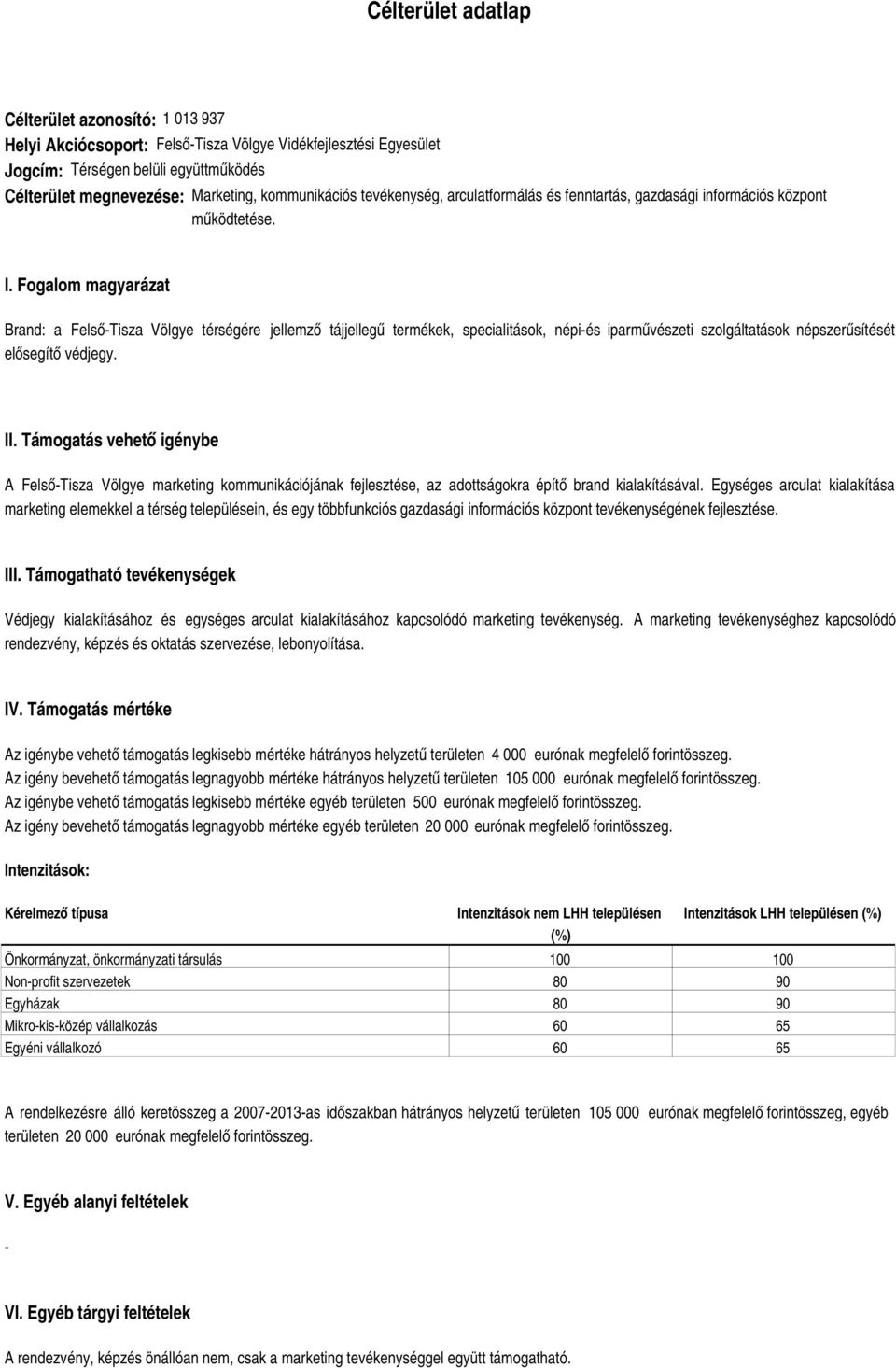 Fogalom magyarázat Brand: a FelsőTisza Völgye térségére jellemző tájjellegű termékek, specialitások, népiés iparművészeti szolgáltatások népszerűsítését elősegítő védjegy. II.