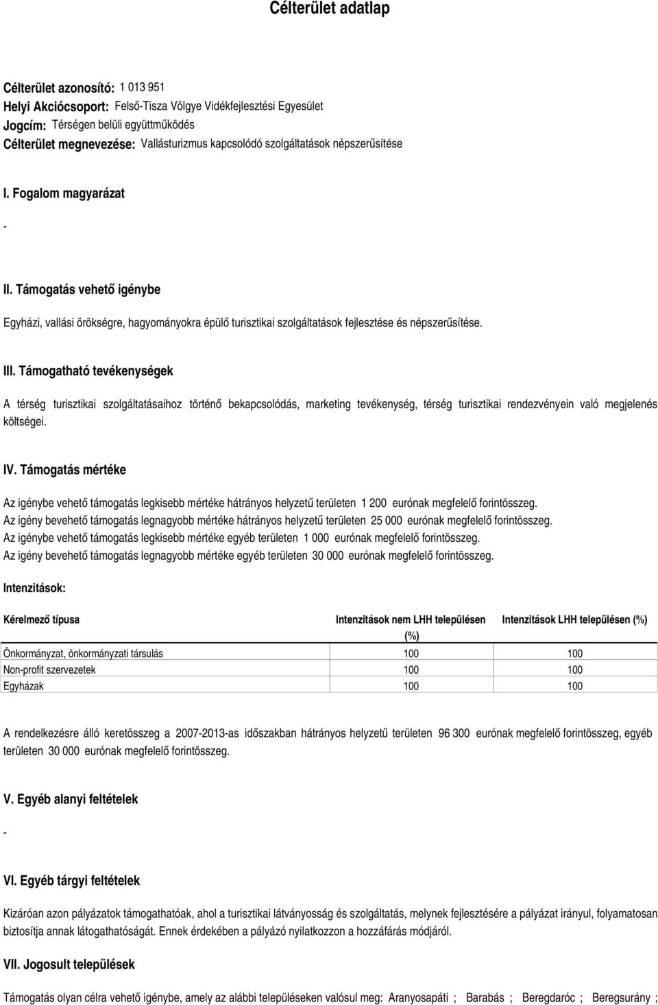 III. Támogatható tevékenységek A térség turisztikai szolgáltatásaihoz történő bekapcsolódás, marketing tevékenység, térség turisztikai rendezvényein való megjelenés költségei. IV.