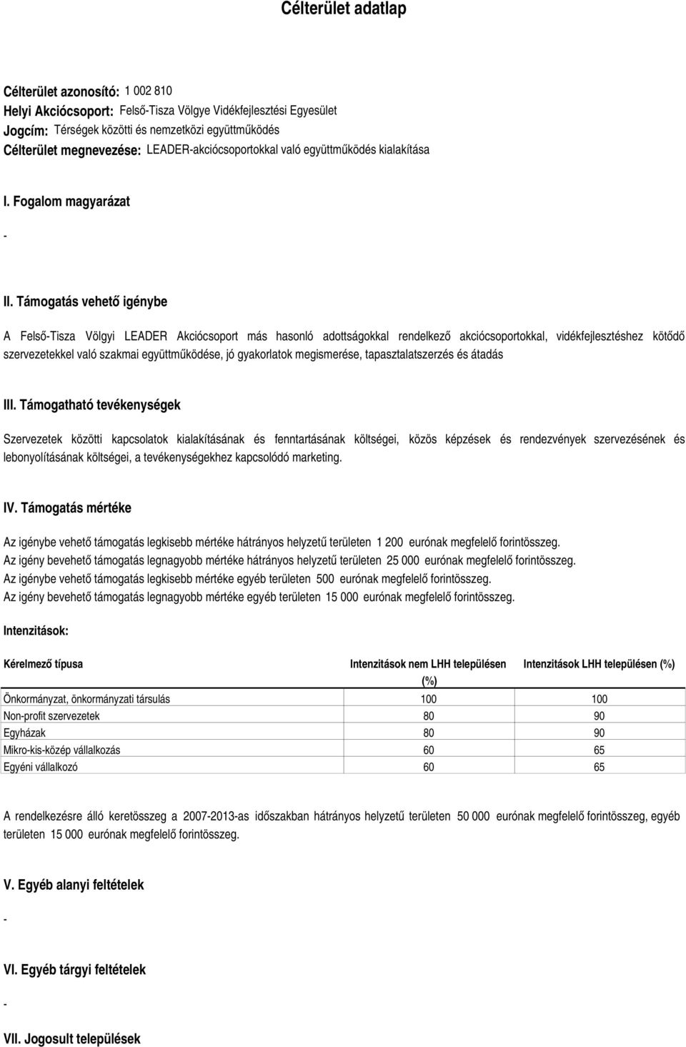 Támogatás vehető igénybe A FelsőTisza Völgyi LEADER Akciócsoport más hasonló adottságokkal rendelkező akciócsoportokkal, vidékfejlesztéshez kötődő szervezetekkel való szakmai együttműködése, jó