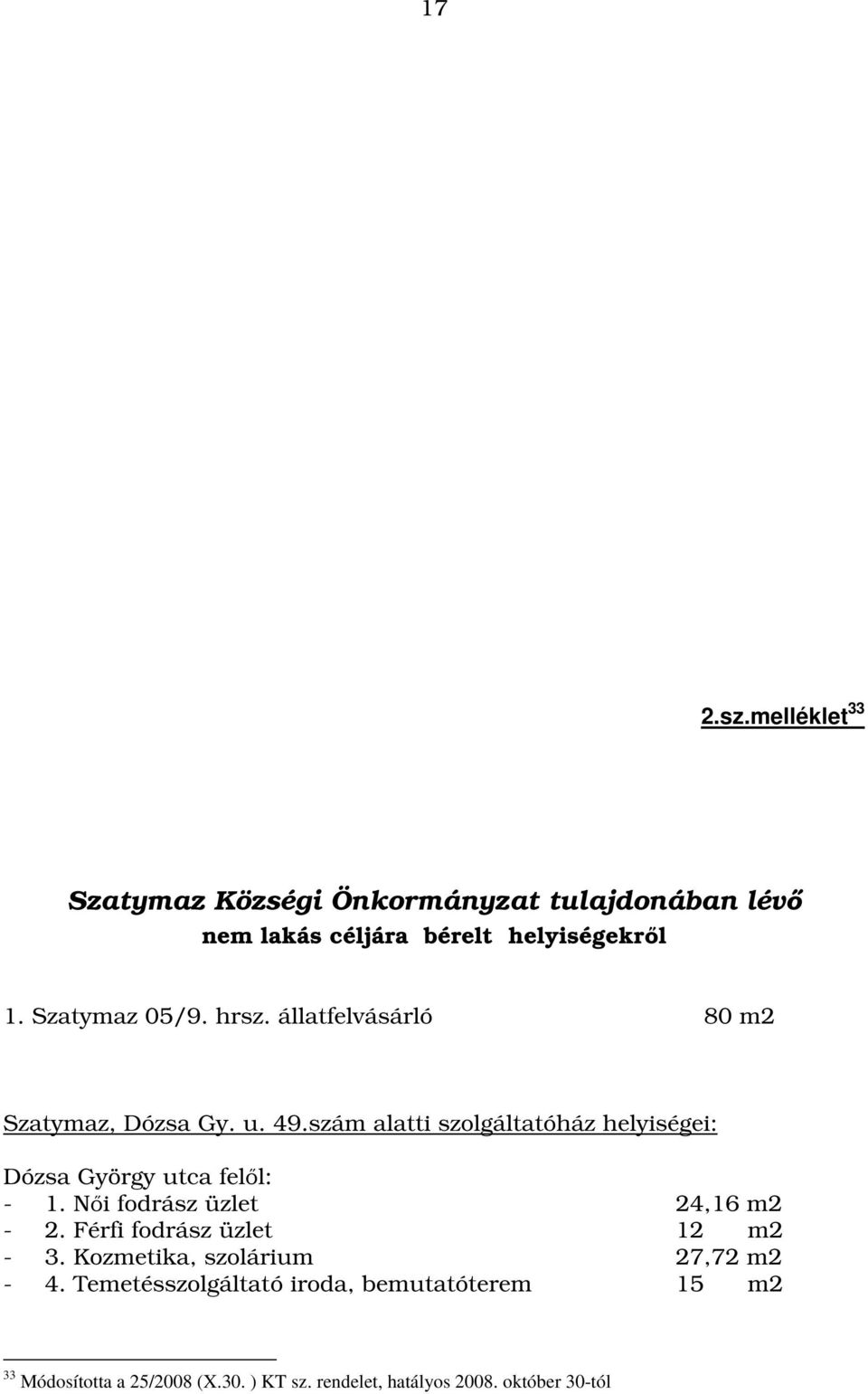 szám alatti szolgáltatóház helyiségei: Dózsa György utca felől: - 1. Női fodrász üzlet 24,16 m2-2.