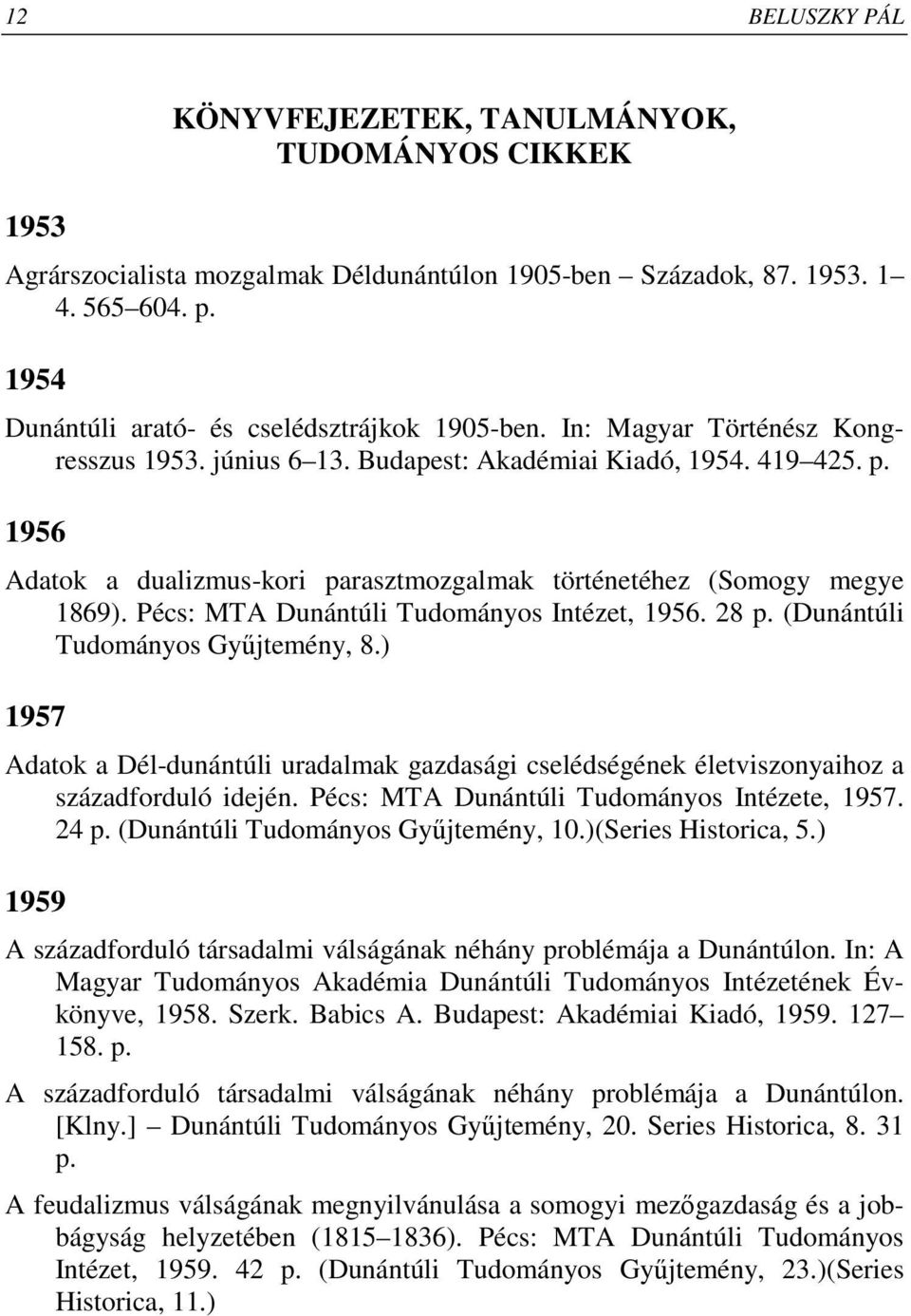 1956 Adatok a dualizmus-kori parasztmozgalmak történetéhez (Somogy megye 1869). Pécs: MTA Dunántúli Tudományos Intézet, 1956. 28 p. (Dunántúli Tudományos Győjtemény, 8.