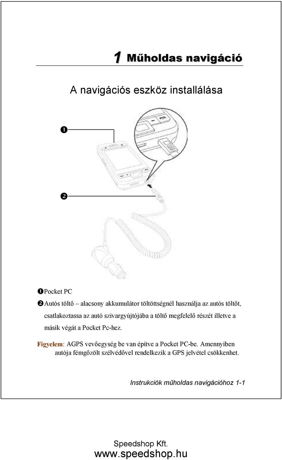 részét illetve a másik végát a Pocket Pc-hez. Figyelem: AGPS vevıegység be van építve a Pocket PC-be.