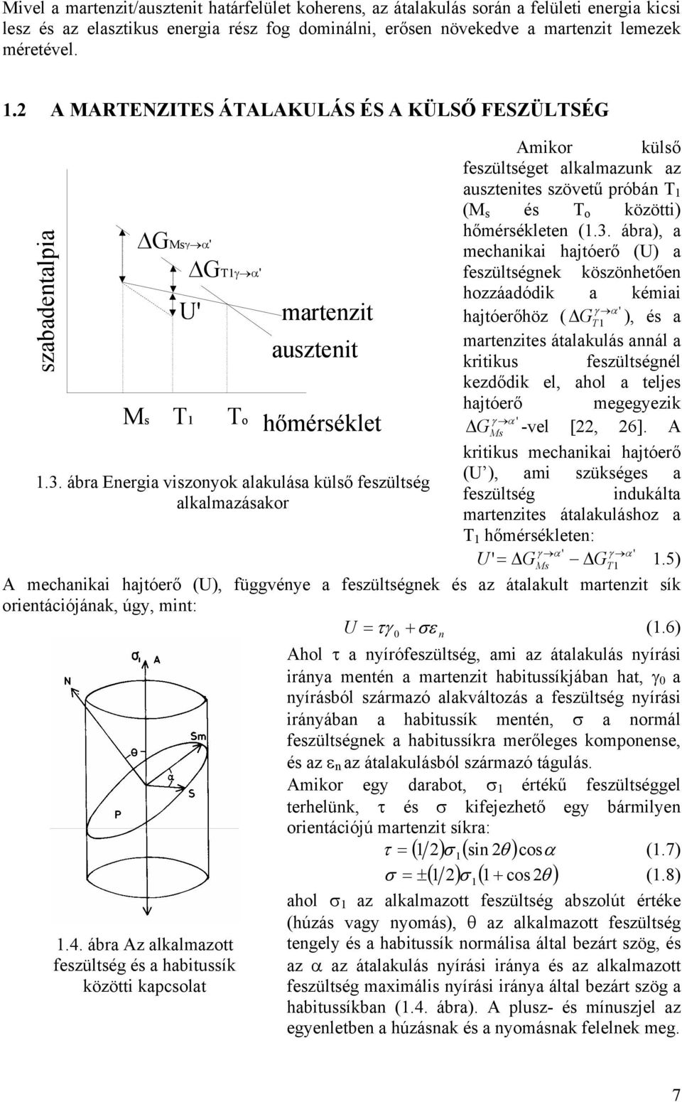 ábra), a GMsγ µ GMsγ α' mechanikai hajtóerő (U) a GT1γ µ GT1γ α' feszültségnek köszönhetően hozzáadódik a kémiai U' γ α ' martenzit hajtóerőhöz ( G T 1 ), és a martenzites átalakulás annál a