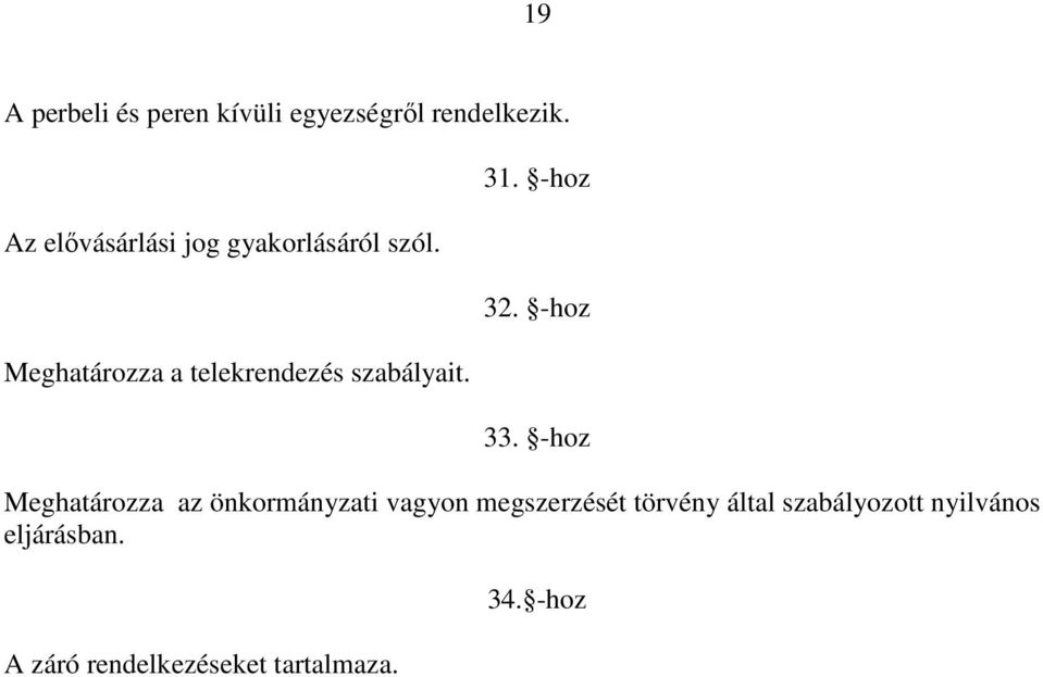 Meghatározza a telekrendezés szabályait. 31. -hoz 32. -hoz 33.