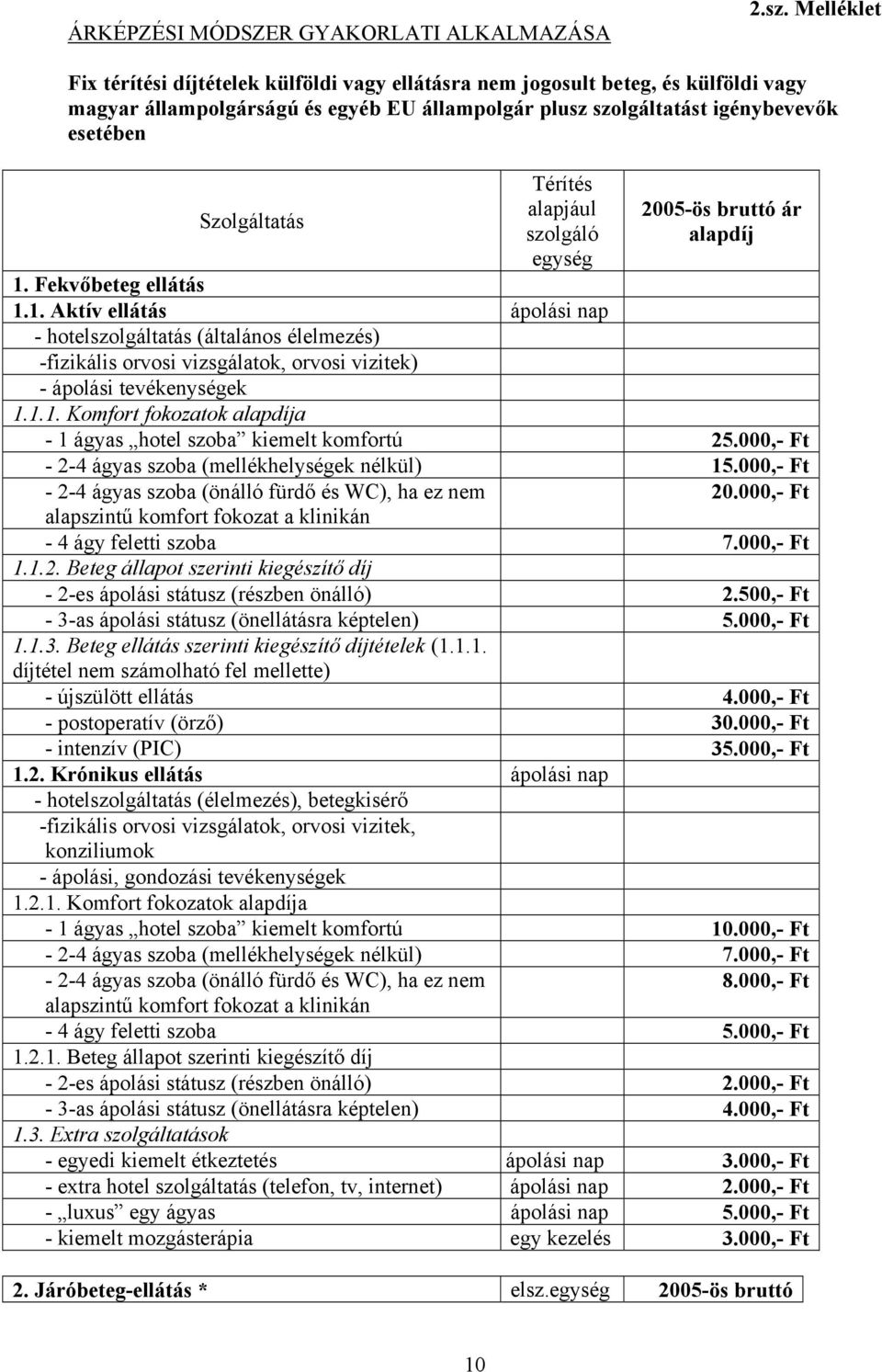 Térítés alapjául szolgáló egység 2005-ös bruttó ár alapdíj 1.