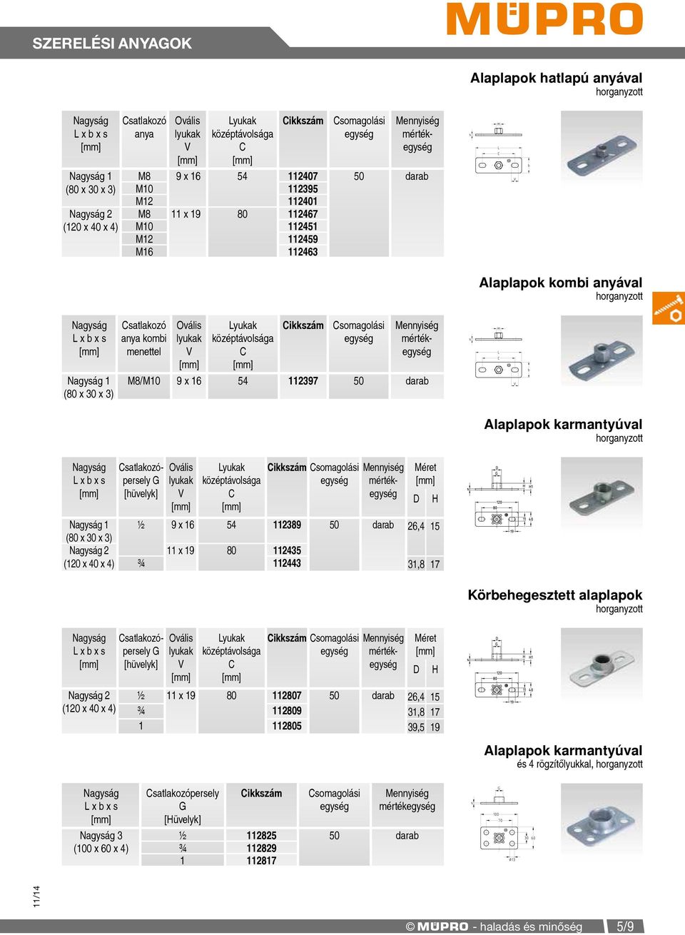 x 16 54 112397 50 darab Alaplapok karmantyúval Nagyság L x b x s Nagyság 1 (80 x 30 x 3) Nagyság 2 (120 x 40 x 4) Csatlakozópersely G [hüvelyk] Ovális lyukak V Lyukak középtávolsága C Méret ½ 9 x 16