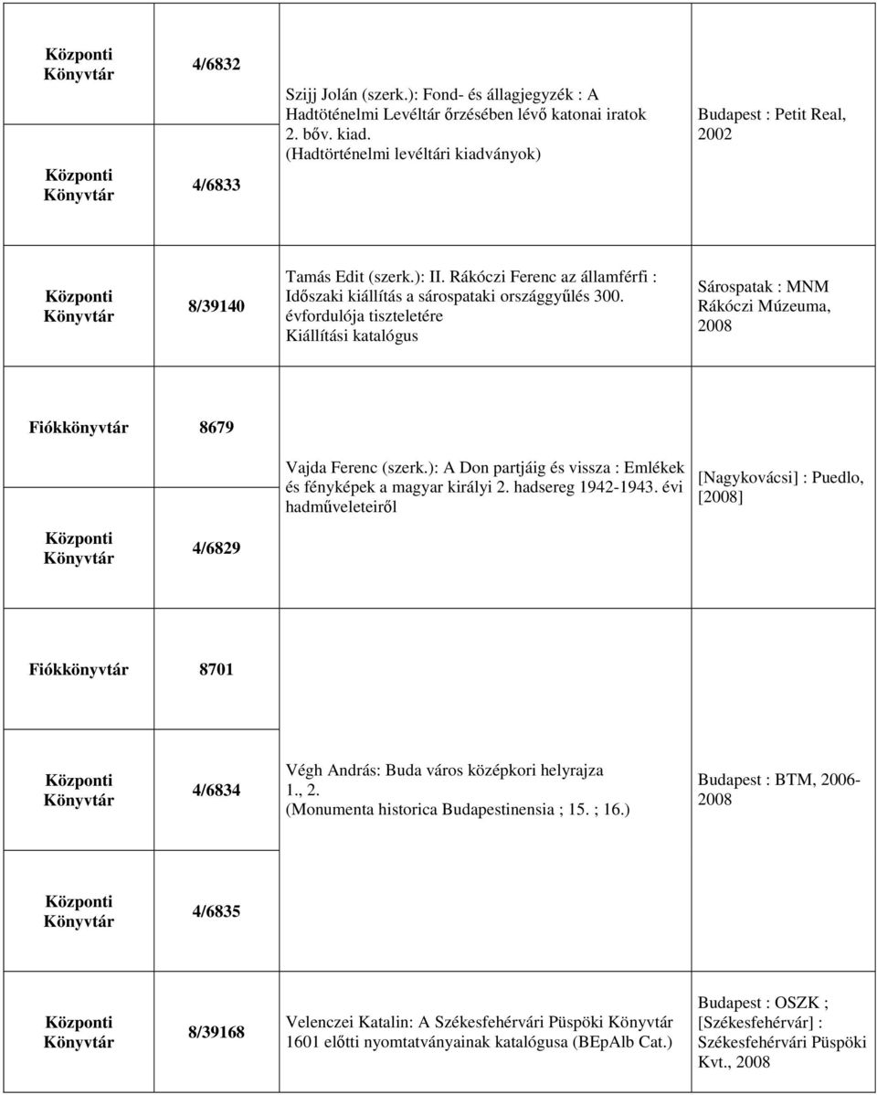 évfordulója tiszteletére Kiállítási katalógus Sárospatak : MNM Rákóczi Múzeuma, 2008 Fiókkönyvtár 8679 Vajda Ferenc (szerk.): A Don partjáig és vissza : Emlékek és fényképek a magyar királyi 2.