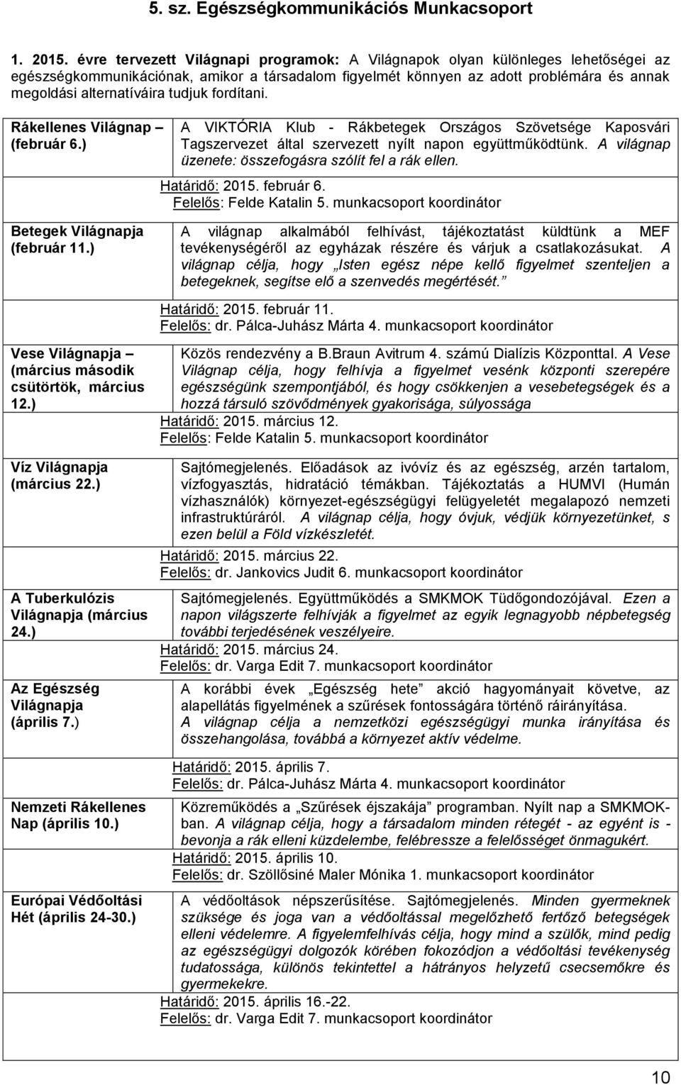 tudjuk fordítani. Rákellenes Világnap (február 6.) A VIKTÓRIA Klub - Rákbetegek Országos Szövetsége Kaposvári Tagszervezet által szervezett nyílt napon együttműködtünk.