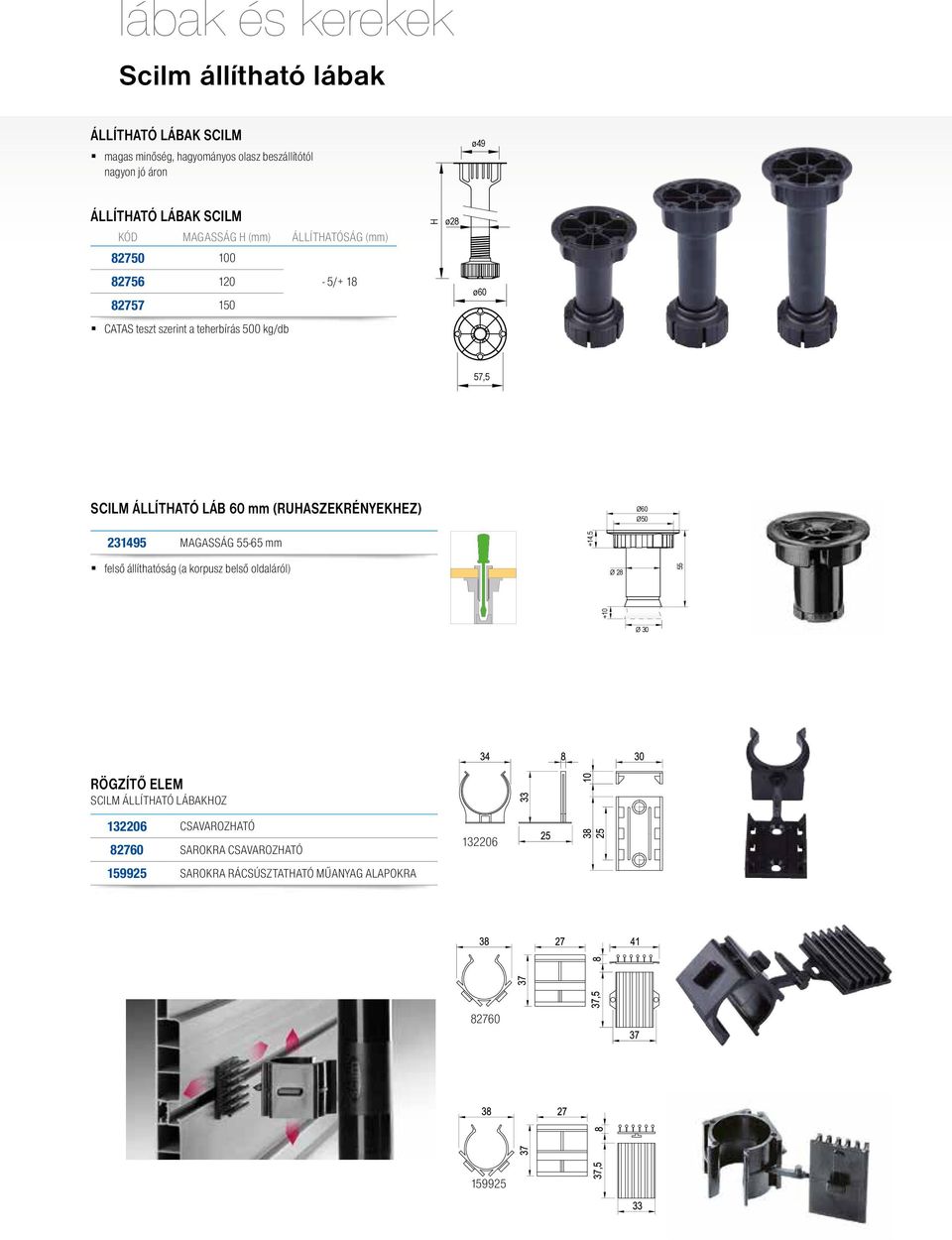 ÁLLÍTHATÓ LÁB mm (RUHASZEKRÉNYEKHEZ) Ø Ø50 231495 MAGASSÁG 55-65 mm +14,5 felső állíthatóság (a korpusz belső oldaláról) Ø 2 55 +10 Ø