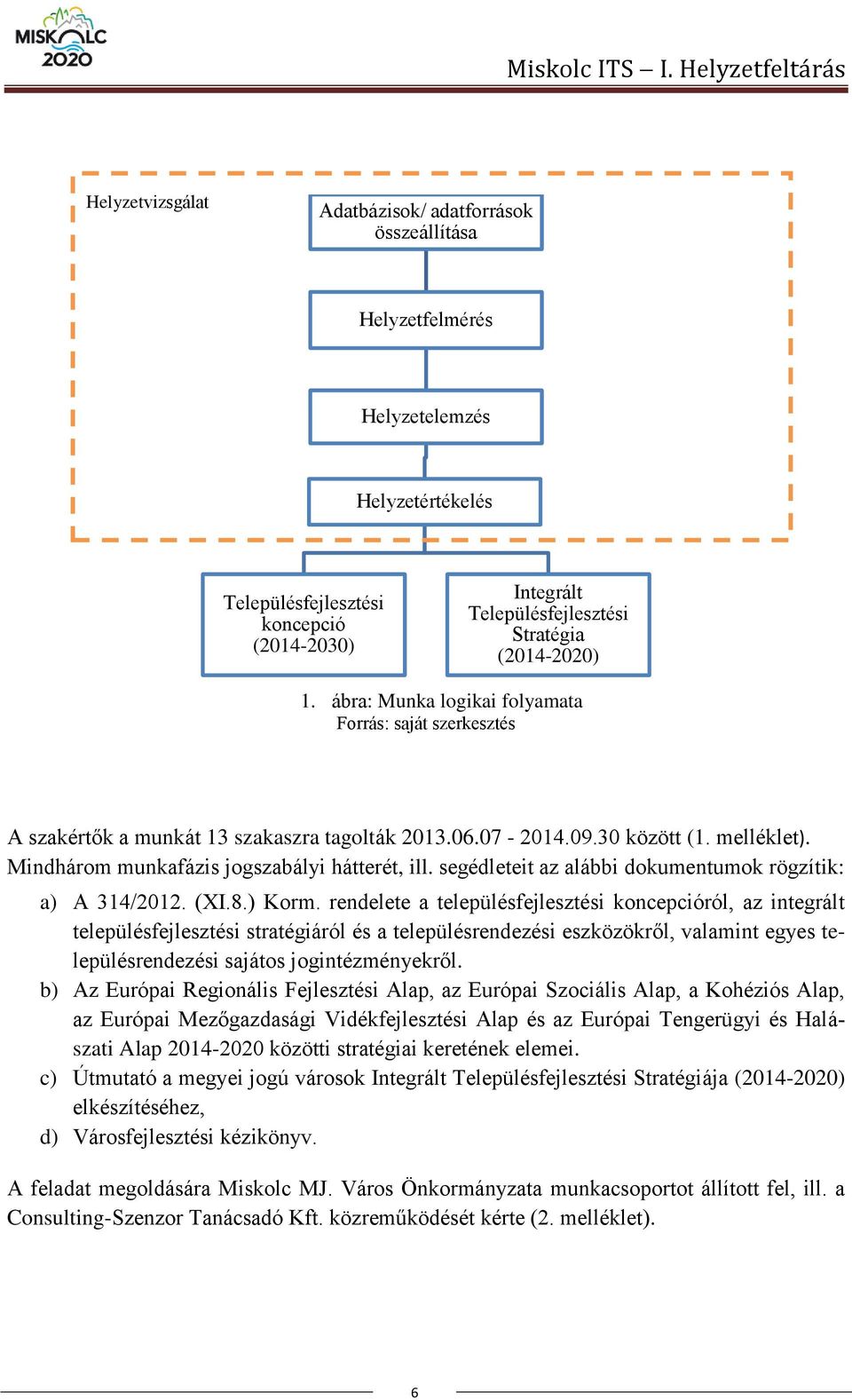 Stratégia (2014-2020) 1. ábra: Munka logikai folyamata Forrás: saját szerkesztés A szakértők a munkát 13 szakaszra tagolták 2013.06.07-2014.09.30 között (1. melléklet).