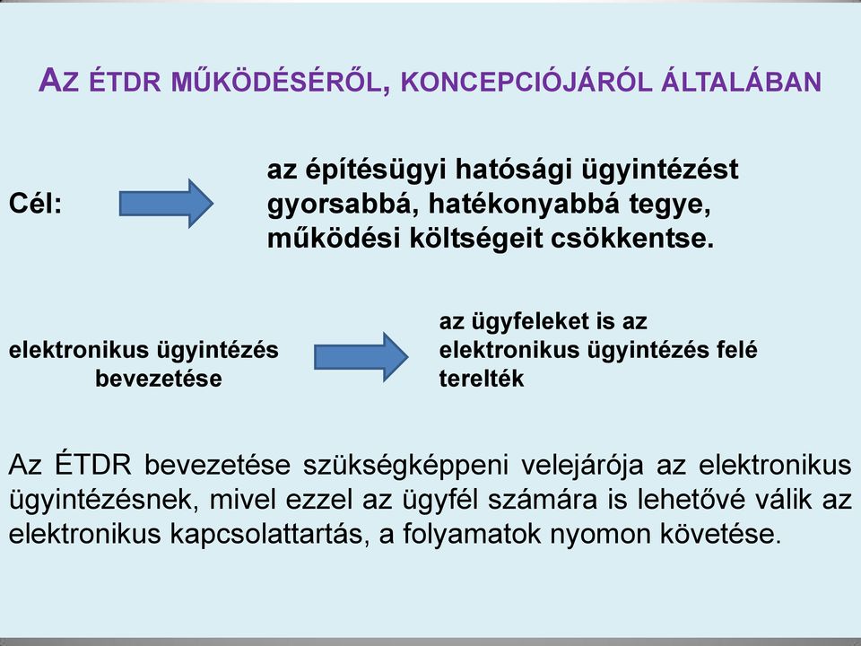 elektronikus ügyintézés bevezetése az ügyfeleket is az elektronikus ügyintézés felé terelték Az ÉTDR