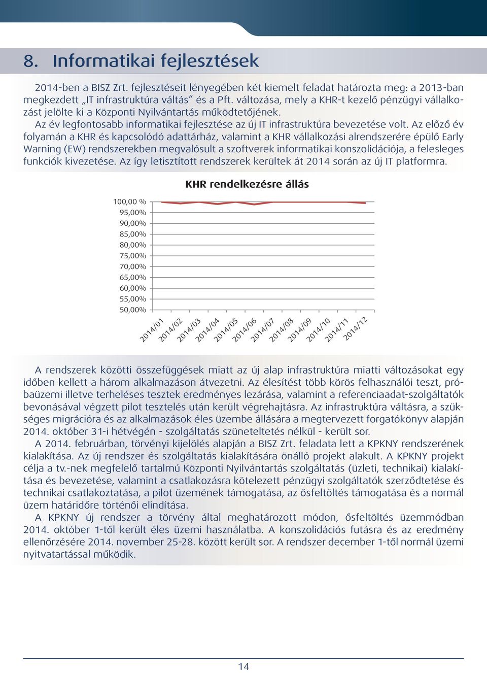 Az előző év folyamán a KHR és kapcsolódó adattárház, valamint a KHR vállalkozási alrendszerére épülő Early Warning (EW) rendszerekben megvalósult a szoftverek informatikai konszolidációja, a