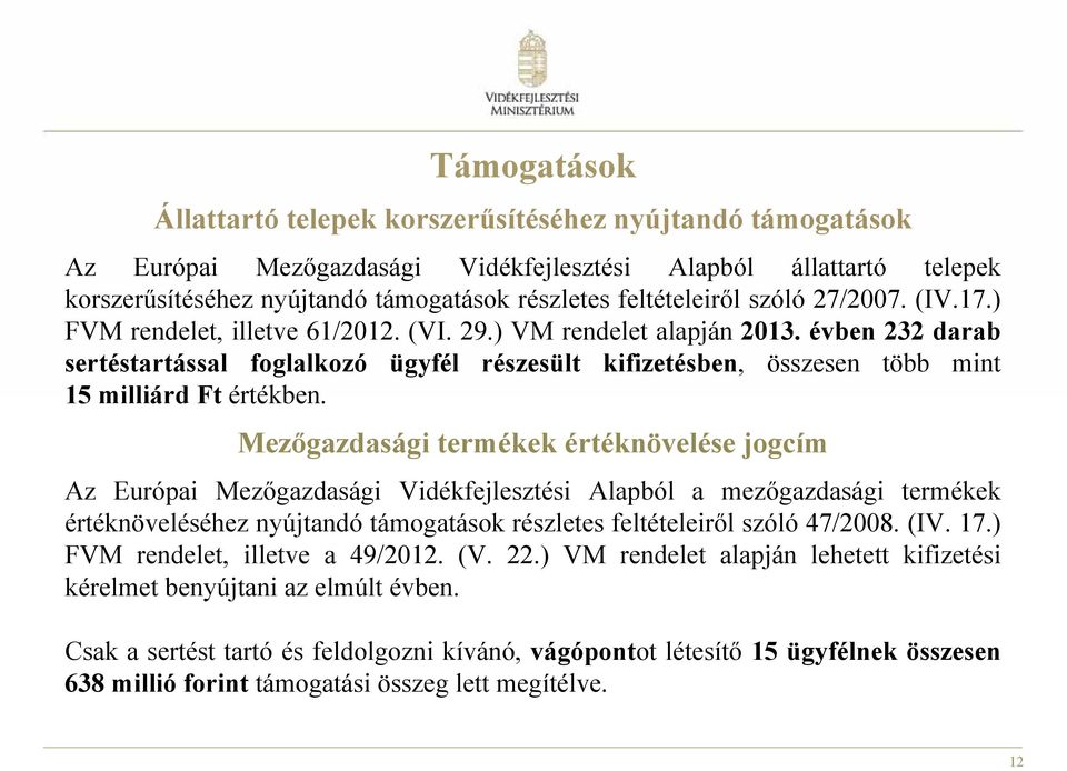 évben 232 darab sertéstartással foglalkozó ügyfél részesült kifizetésben, összesen több mint 15 milliárd Ft értékben.