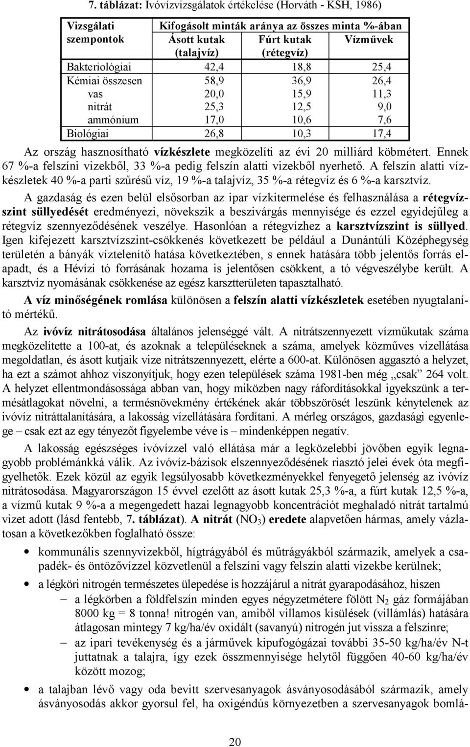 évi 20 milliárd köbmétert. Ennek 67 %-a felszíni vizekből, 33 %-a pedig felszín alatti vizekből nyerhető.