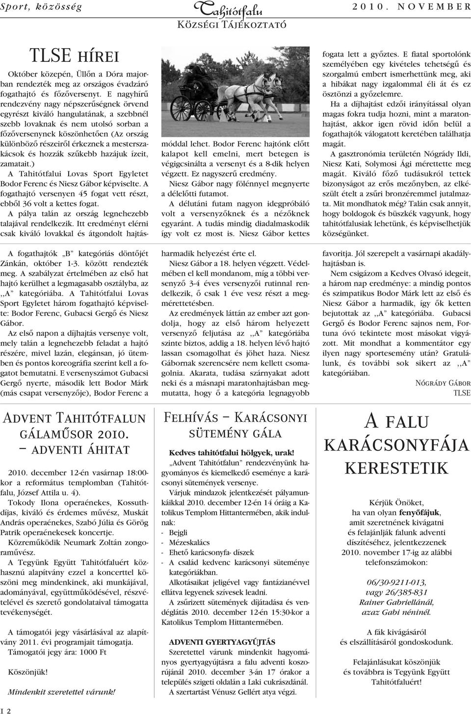 mesterszakácsok és hozzák szûkebb hazájuk ízeit, zamatait.) A i Lovas Sport Egyletet Bodor Ferenc és Niesz Gábor képviselte. A fogathajtó versenyen 45 fogat vett részt, ebbôl 36 volt a kettes fogat.