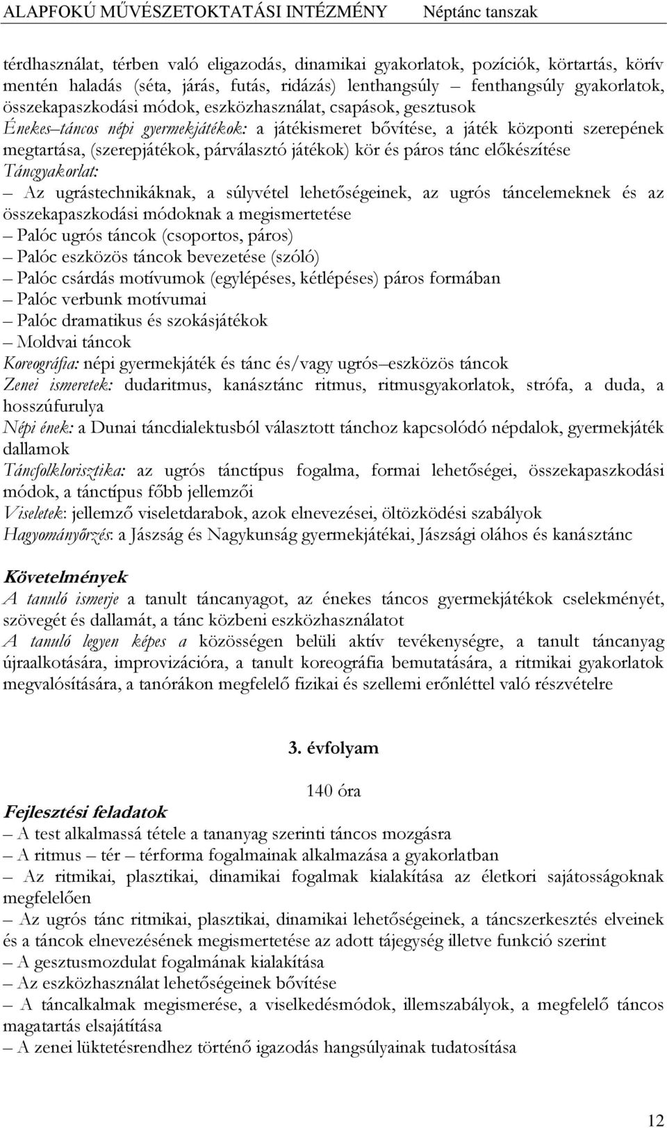 előkészítése Táncgyakorlat: Az ugrástechnikáknak, a súlyvétel lehetőségeinek, az ugrós táncelemeknek és az összekapaszkodási módoknak a megismertetése Palóc ugrós táncok (csoportos, páros) Palóc