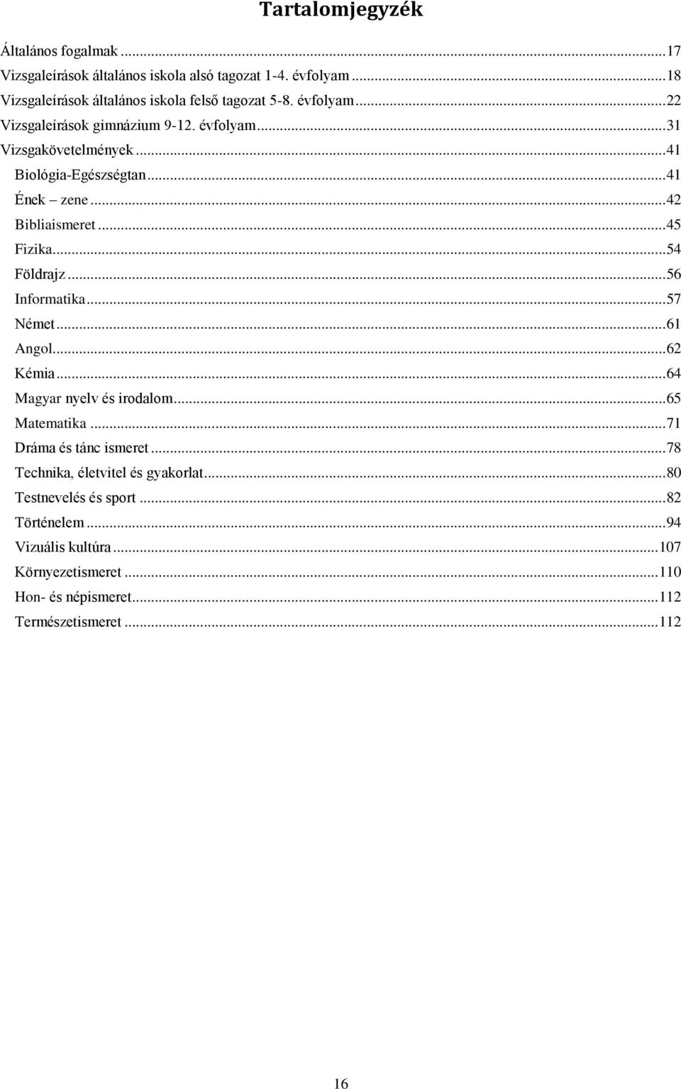 .. 54 Földrajz... 56 Informatika... 57 Német... 61 Angol... 62 Kémia... 64 Magyar nyelv és irodalom... 65 Matematika... 71 Dráma és tánc ismeret.