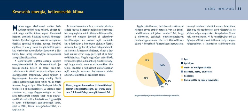 Ilyenkor ugyanis fosszilis energiahordozókat (például földgázt, szenet, benzint) égetünk el, amely során üvegházhatású gázokat, elsôsorban szén-dioxidot juttatunk a légkörbe.