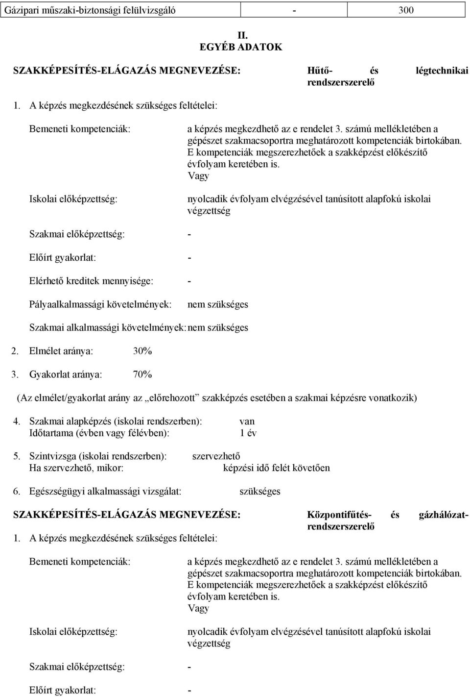 számú mellékletében a gépészet szakmacsoportra meghatározott kompetenciák birtokában. E kompetenciák megszerezhetőek a szakképzést előkészítő évfolyam keretében is.