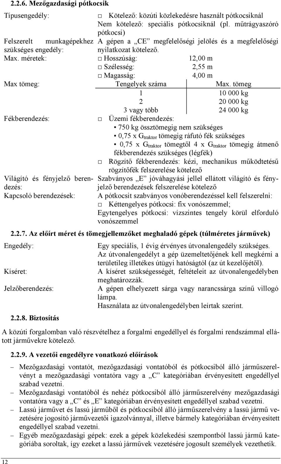 méretek: Hosszúság: 12,00 m Szélesség: 2,55 m Magasság: 4,00 m Max tömeg: Tengelyek száma Max.