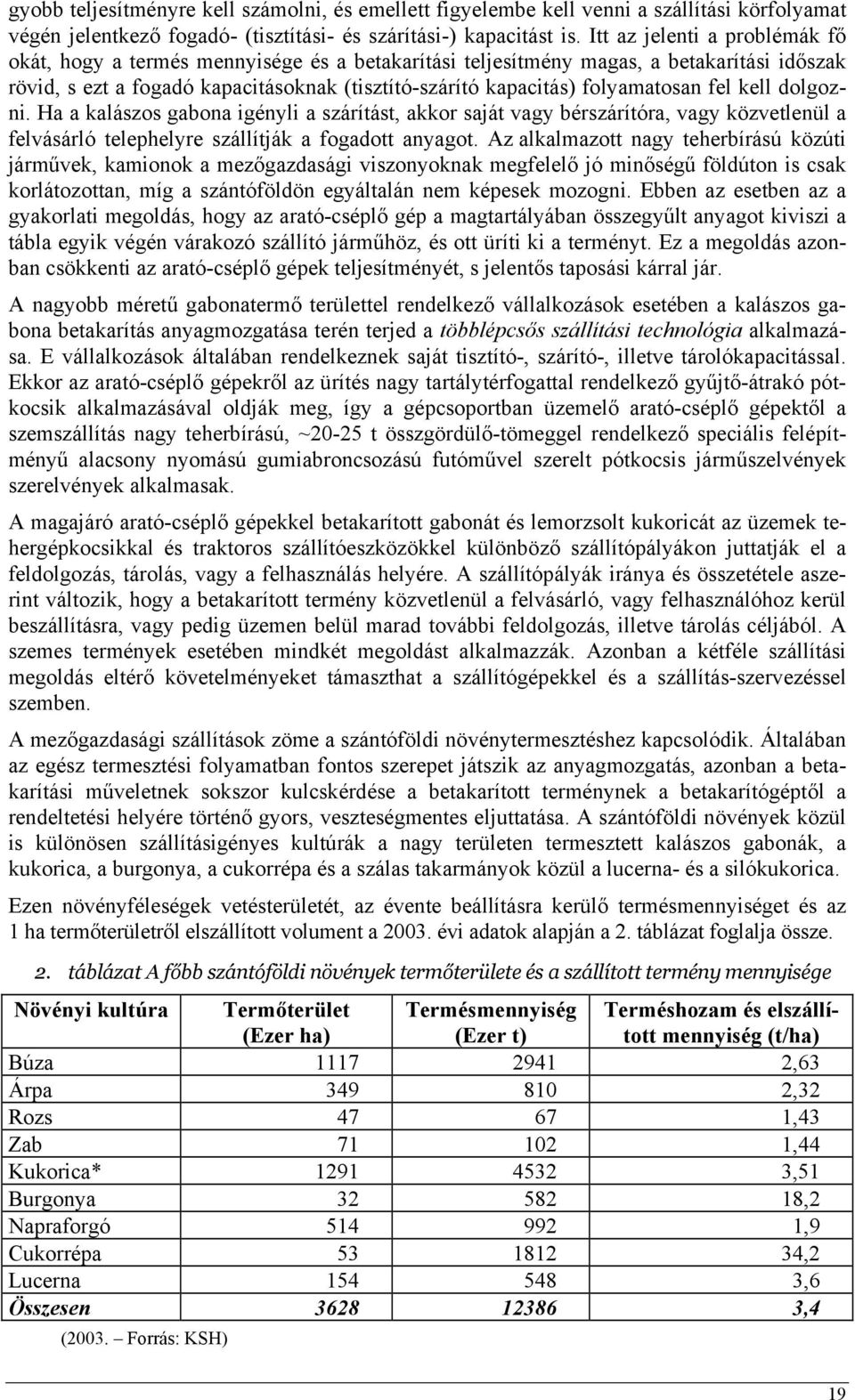 folyamatosan fel kell dolgozni. Ha a kalászos gabona igényli a szárítást, akkor saját vagy bérszárítóra, vagy közvetlenül a felvásárló telephelyre szállítják a fogadott anyagot.