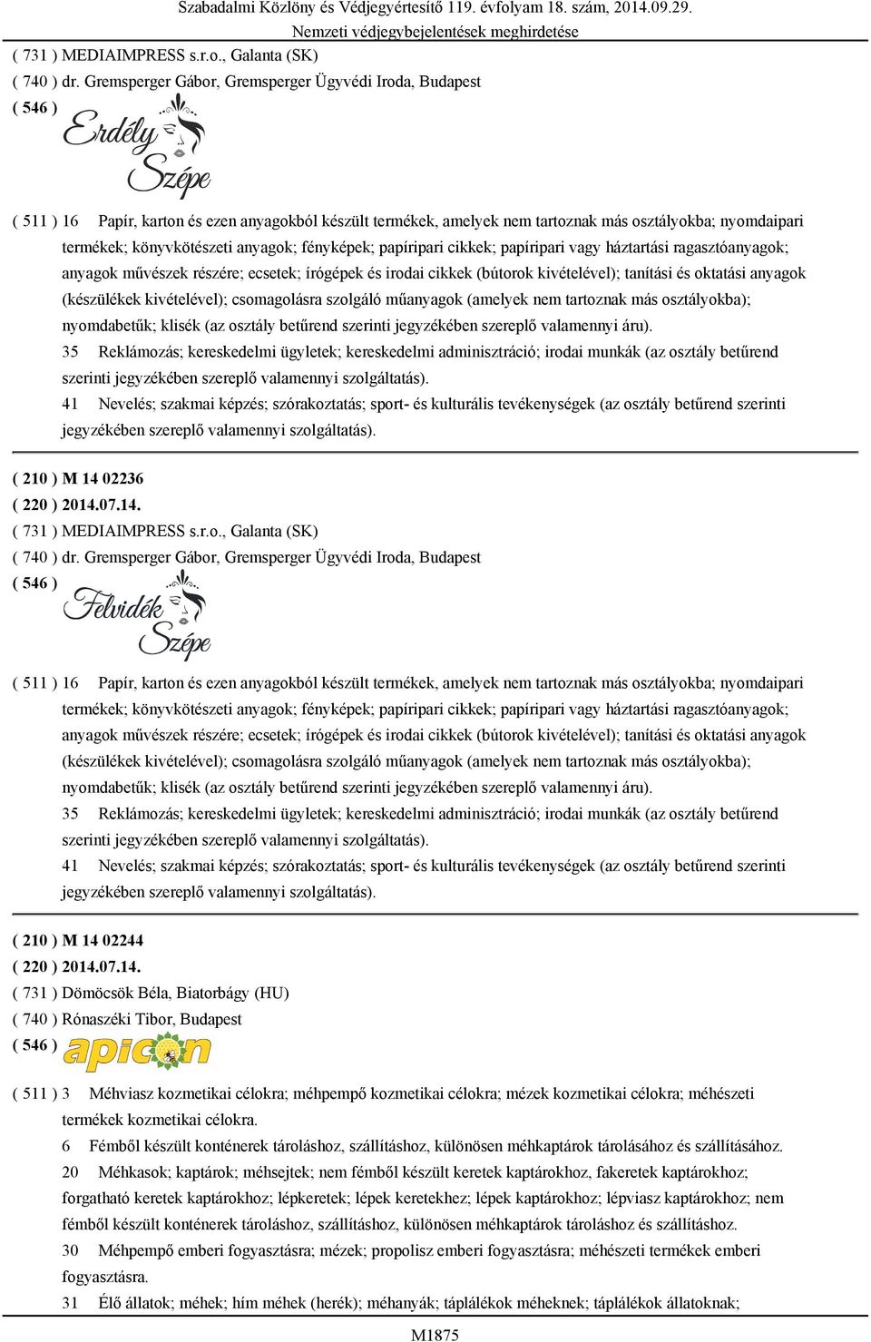 háztartási ragasztóanyagok; anyagok művészek részére; ecsetek; írógépek és irodai cikkek (bútorok kivételével); tanítási és oktatási anyagok (készülékek kivételével); csomagolásra szolgáló műanyagok