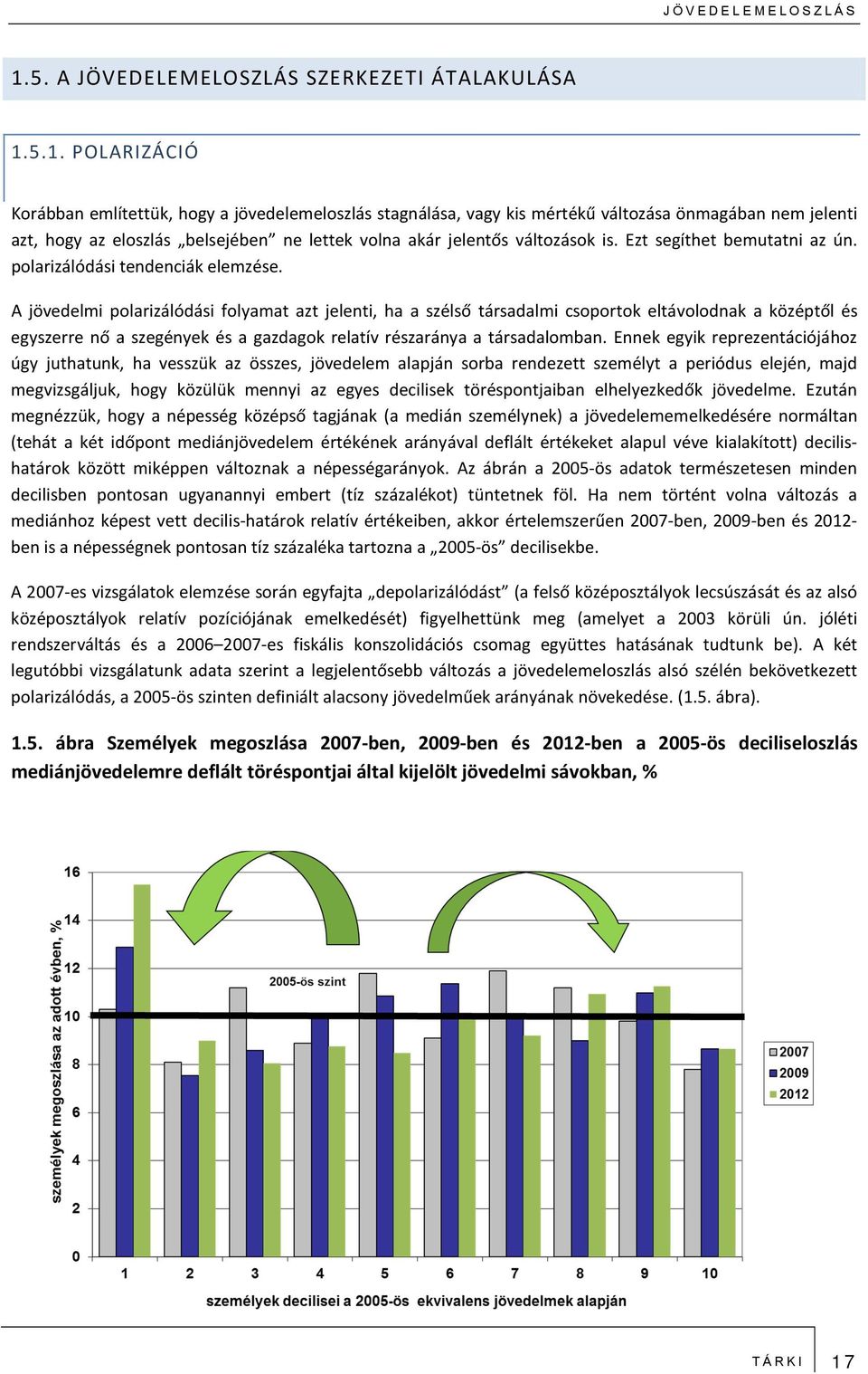 5.1. POLARIZÁCIÓ Korábban említettük, hogy a jövedelemeloszlás stagnálása, vagy kis mértékű változása önmagában nem jelenti azt, hogy az eloszlás belsejében ne lettek volna akár jelentős változások