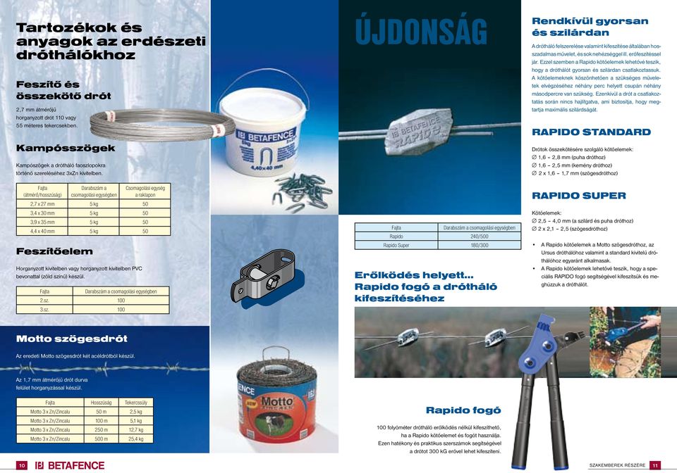 (átmérő/hosszúság) Feszítőelem Darabszám a csomagolási egységben Horganyzott kivitelben vagy horganyzott kivitelben PVC bevonattal (zöld színű) készül.