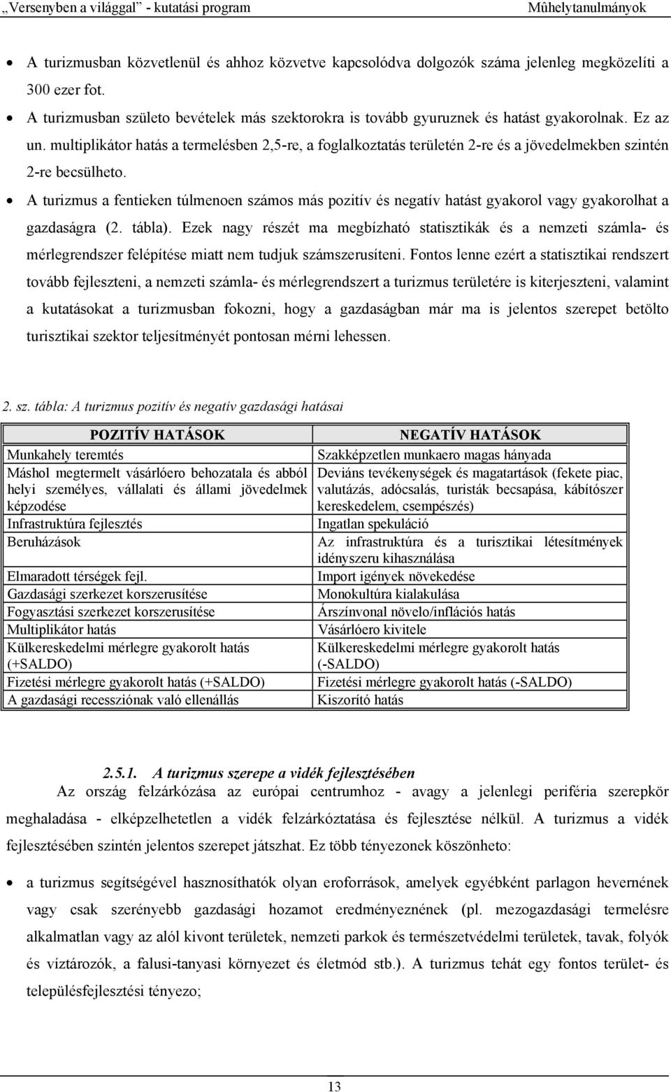 multiplikátor hatás a termelésben 2,5-re, a foglalkoztatás területén 2-re és a jövedelmekben szintén 2-re becsülheto.