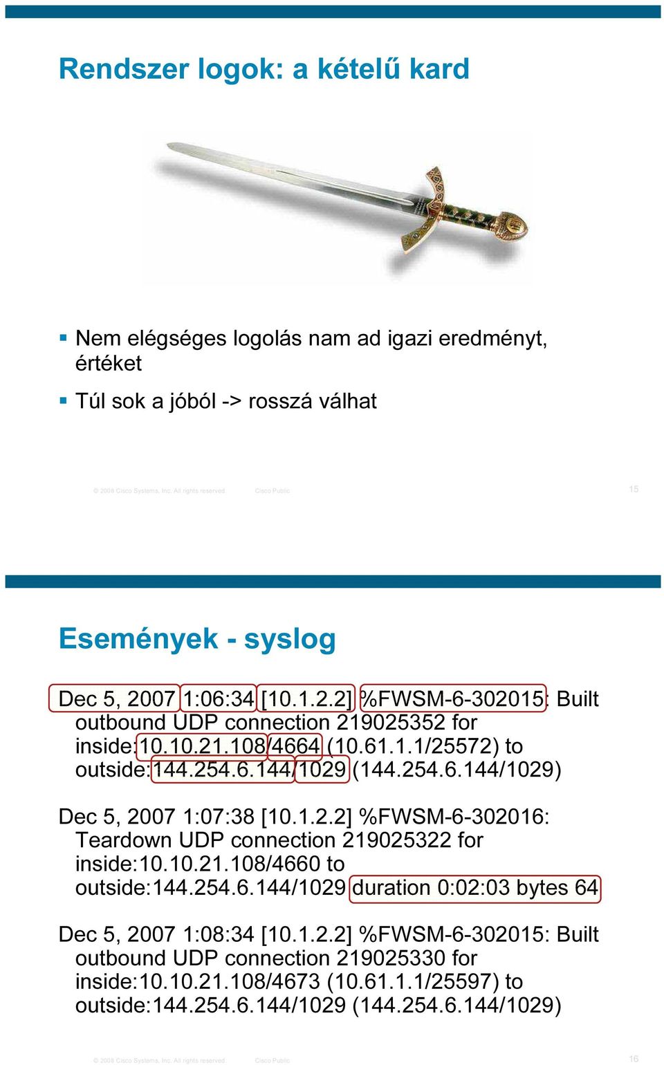 254.6.144/1029) Dec 5, 2007 1:07:38 [10.1.2.2] %FWSM-6-302016: Teardown UDP connection 219025322 for inside:10.10.21.108/4660 to outside:144.254.6.144/1029 duration 0:02:03 bytes 64 Dec 5, 2007 1:08:34 [10.