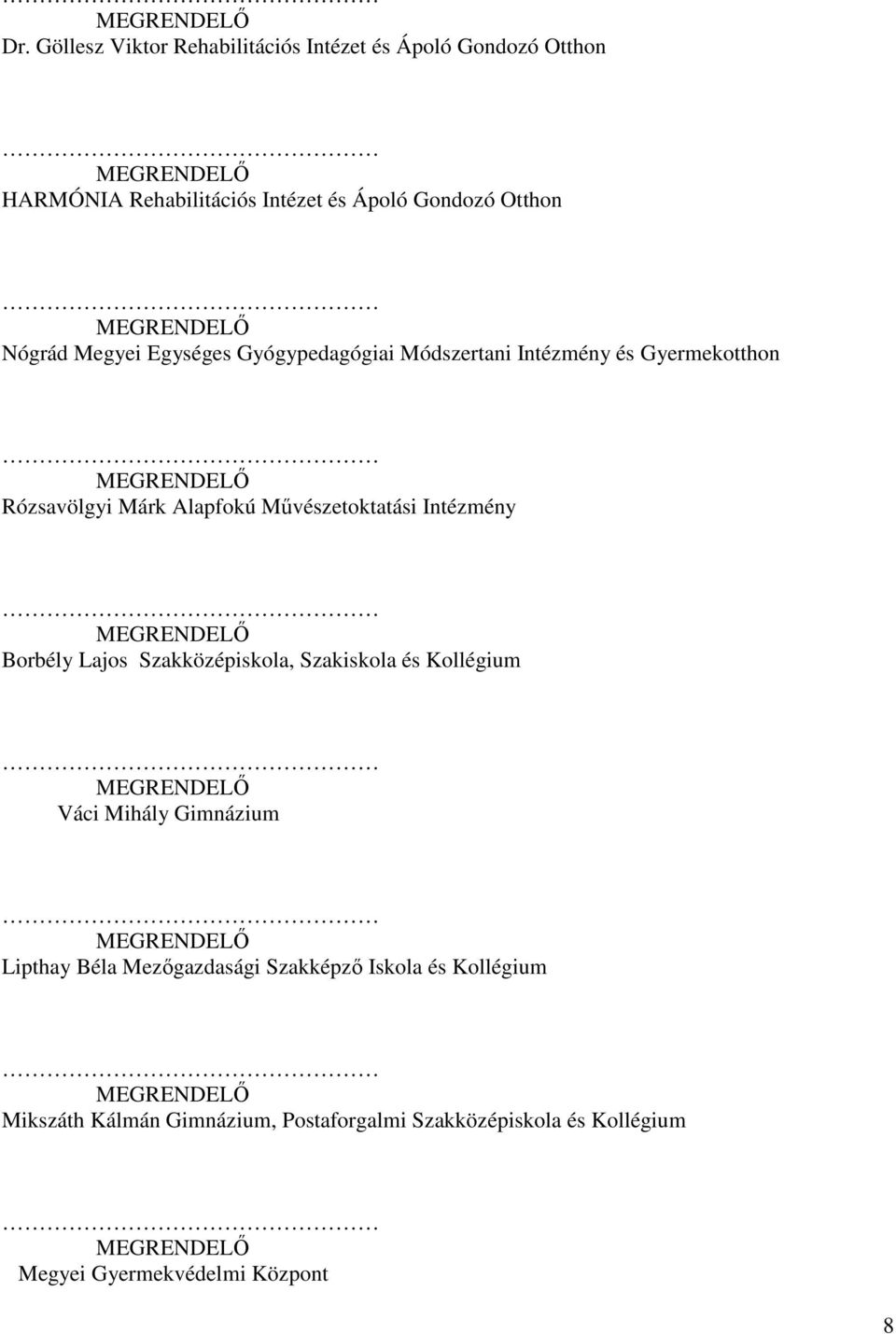 Intézmény Borbély Lajos Szakközépiskola, Szakiskola és Kollégium Váci Mihály Gimnázium Lipthay Béla Mezıgazdasági