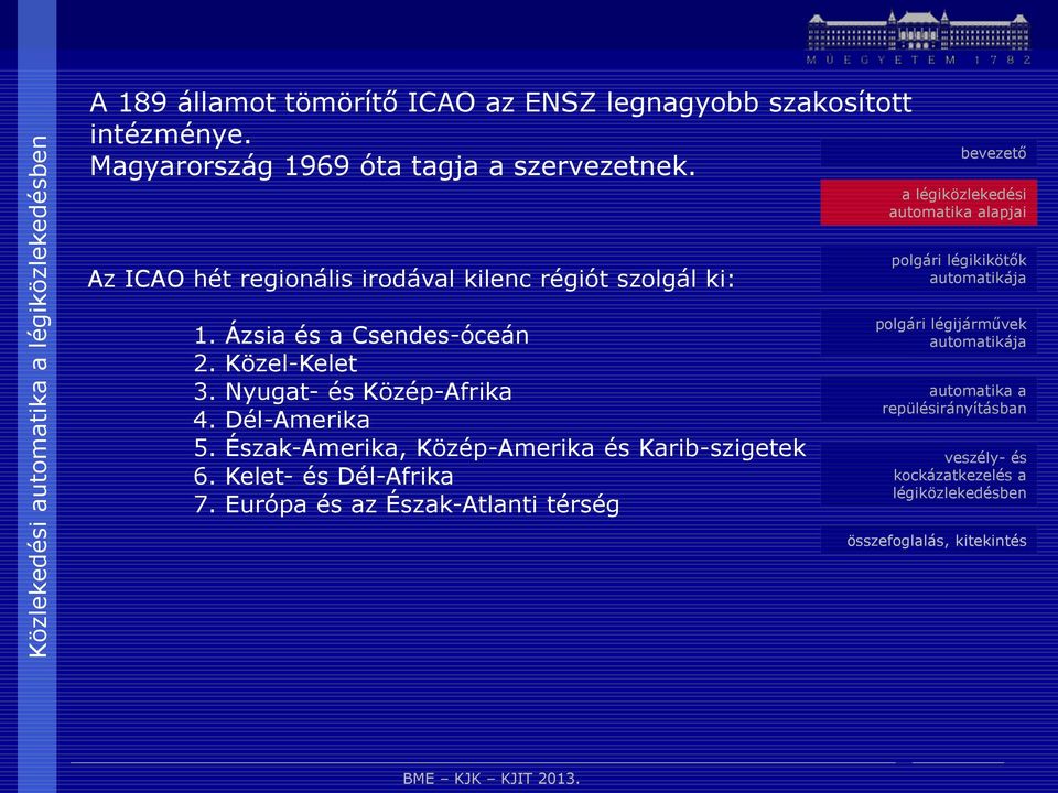 Az ICAO hét regionális irodával kilenc régiót szolgál ki: 1. Ázsia és a Csendes-óceán 2.