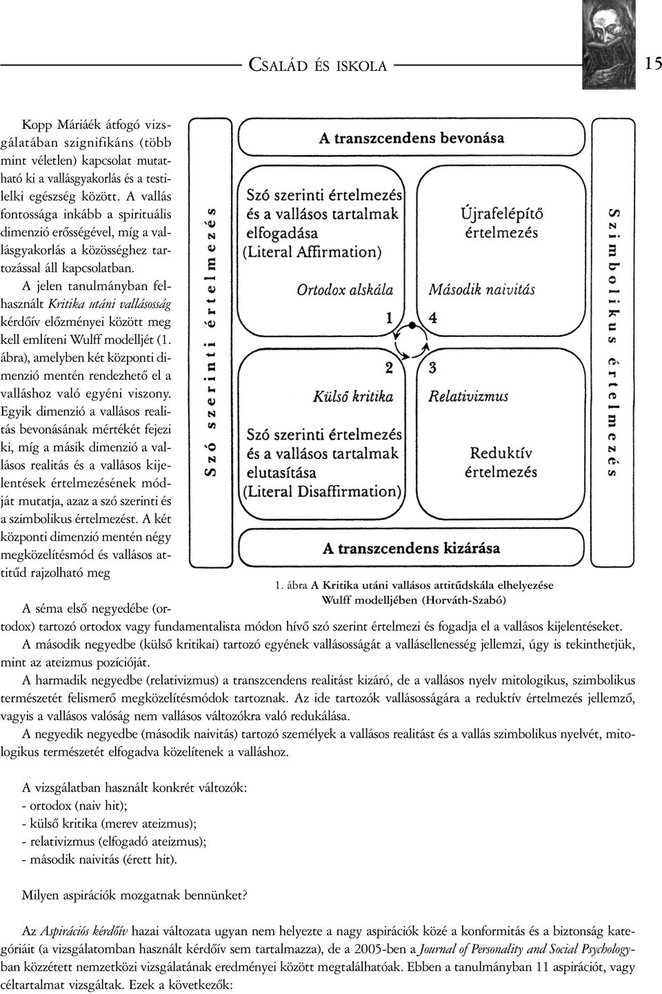 A jelen tanulmányban felhasznált Kritika utáni vallásosság kérdõív elõzményei között meg kell említeni Wulff modelljét (1.