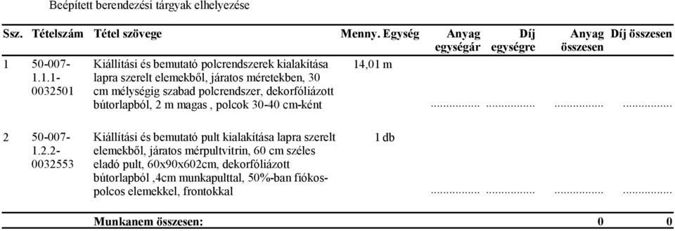 ,01 m 1.1.1- lapra szerelt elemekből, járatos méretekben, 30 0032501 cm mélységig szabad polcrendszer, dekorfóliázott