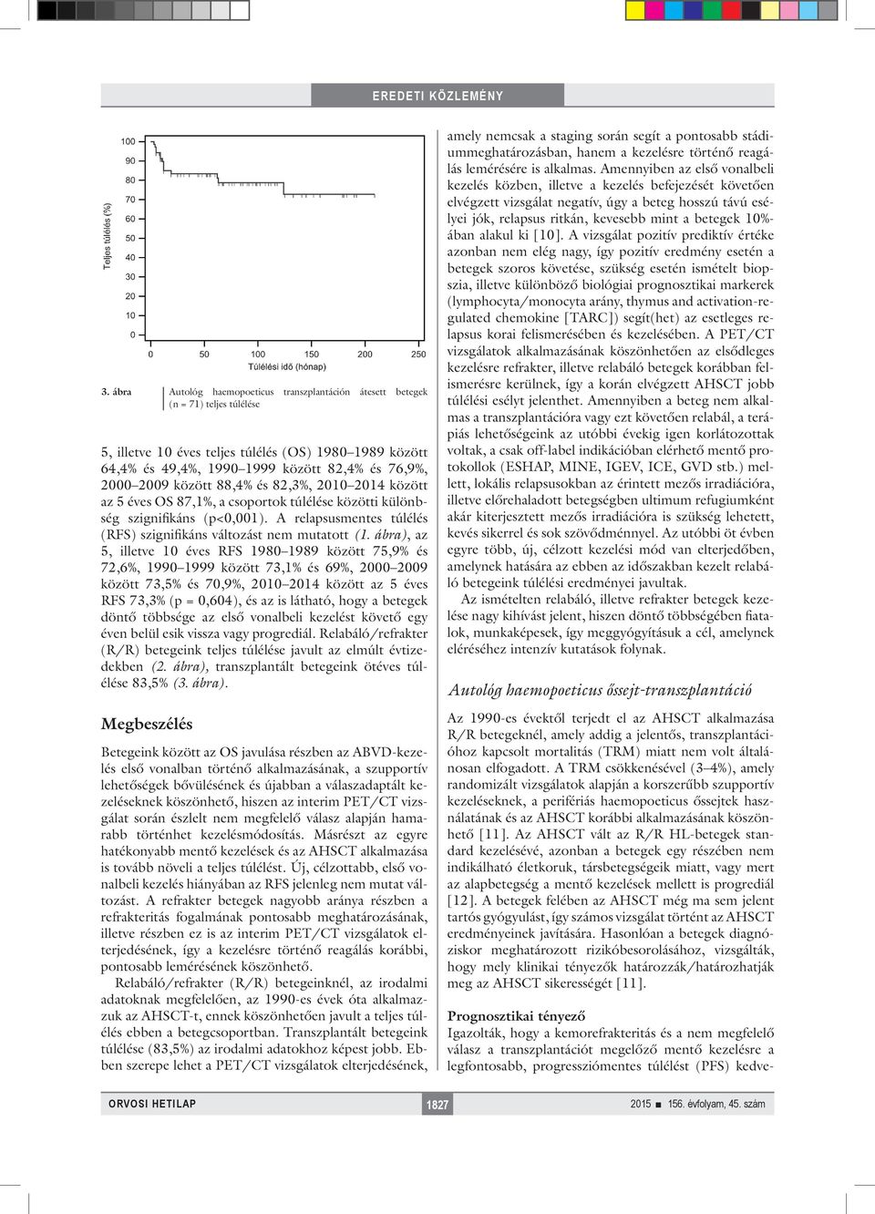 ábra), az 5, illetve 10 éves RFS 1980 1989 között 75,9% és 72,6%, 1990 1999 között 73,1% és 69%, 2000 2009 között 73,5% és 70,9%, 2010 2014 között az 5 éves RFS 73,3% (p = 0,604), és az is látható,