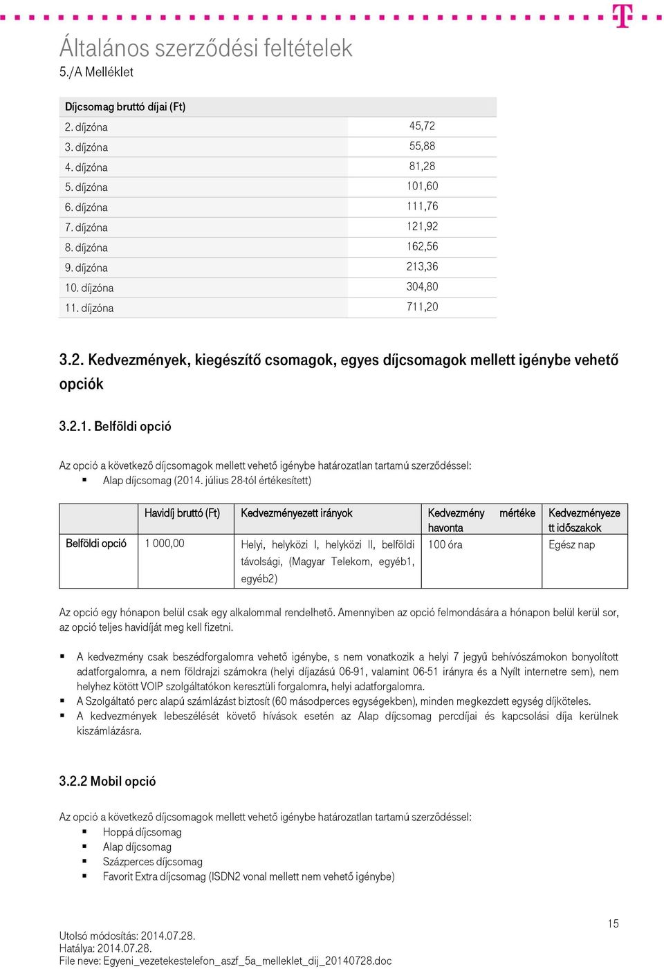 július 28-tól értékesített) Havidíj bruttó (Ft) Kedvezményezett irányok Kedvezmény mértéke Kedvezményeze havonta tt időszakok Belföldi opció 1 000,00 Helyi, helyközi I, helyközi II, belföldi