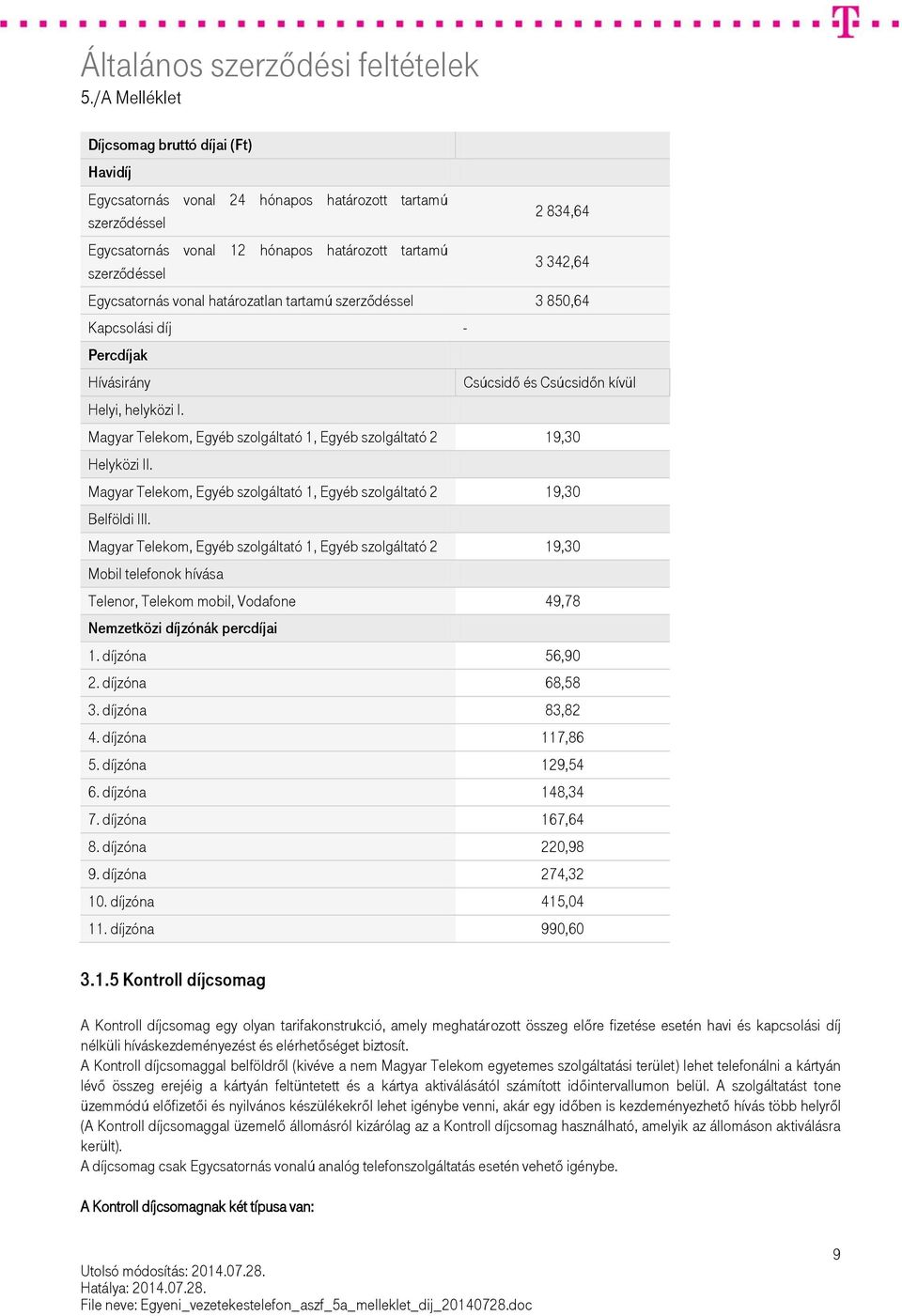 Csúcsidő és Csúcsidőn kívül Magyar Telekom, Egyéb szolgáltató 1, Egyéb szolgáltató 2 19,30 Helyközi II. Magyar Telekom, Egyéb szolgáltató 1, Egyéb szolgáltató 2 19,30 Belföldi III.