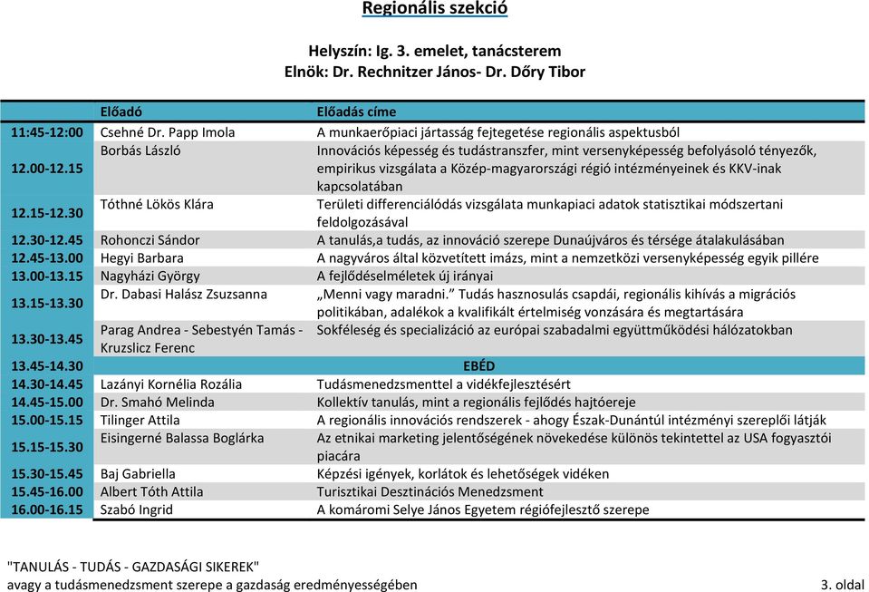 15 empirikus vizsgálata a Közép-magyarországi régió intézményeinek és KKV-inak kapcsolatában Tóthné Lökös Klára Területi differenciálódás vizsgálata munkapiaci adatok statisztikai módszertani 12.