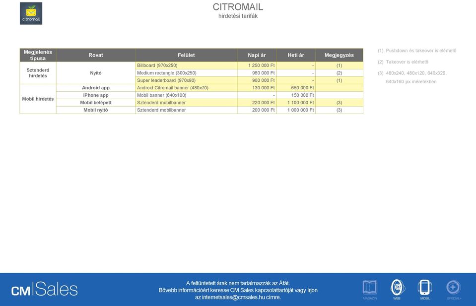 Citromail banner (480x70) 130 000 Ft 650 000 Ft iphone app Mobil banner (640x100) - 150 000 Ft Mobil belépett