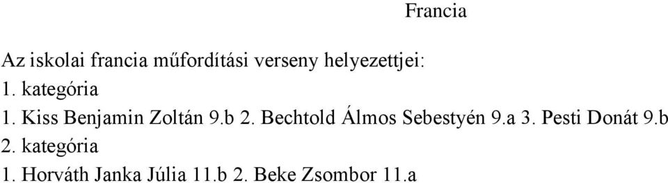 b 2. Bechtold Álmos Sebestyén 9.a 3. Pesti Donát 9.