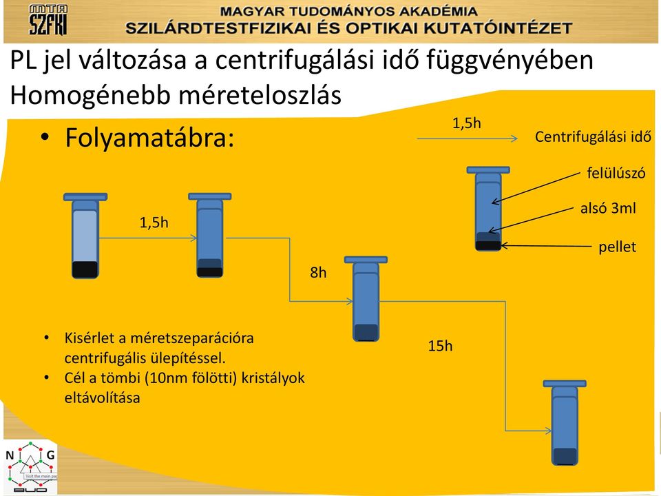 1,5h 8h alsó 3ml pellet Kisérlet a méretszeparációra