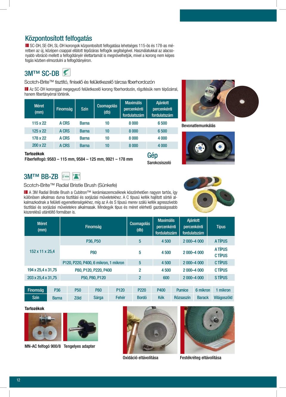 3M SC-DB Scotch-Brite tisztító, finiselô és felületkezelô tárcsa fíberhordozón Az SC-DH koronggal megegyezô felületkezelô korong fíberhordozón, rögzítésük nem tépôzárral, hanem fíbertányérral