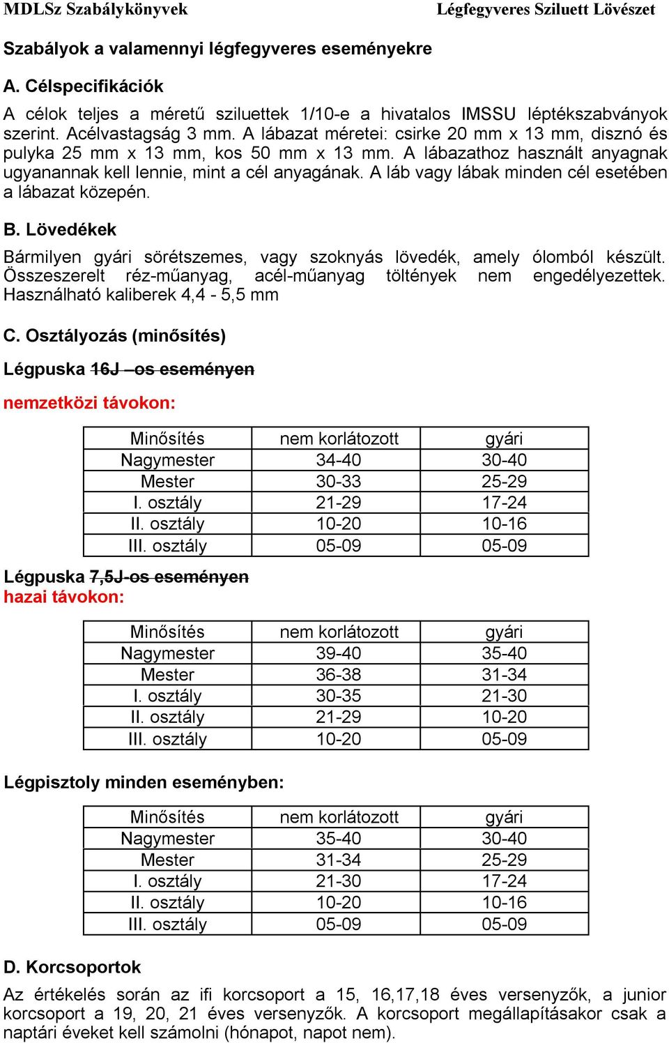 A láb vagy lábak minden cél esetében a lábazat közepén. B. Lövedékek Bármilyen gyári sörétszemes, vagy szoknyás lövedék, amely ólomból készült.