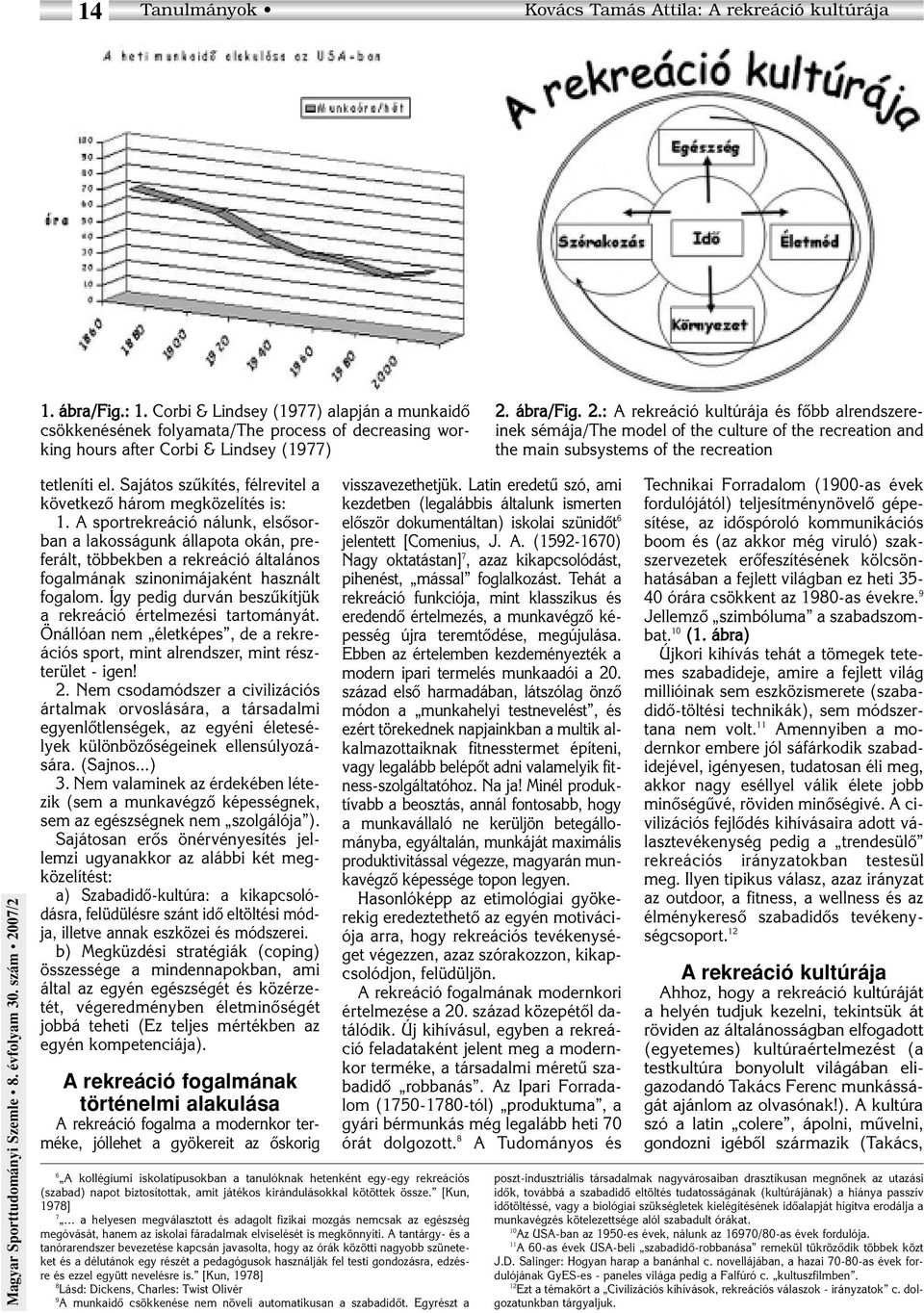 ábra/fig. 2.: A rekreáció kultúrája és fôbb alrendszereinek sémája/the model of the culture of the recreation and the main subsystems of the recreation tetleníti el.